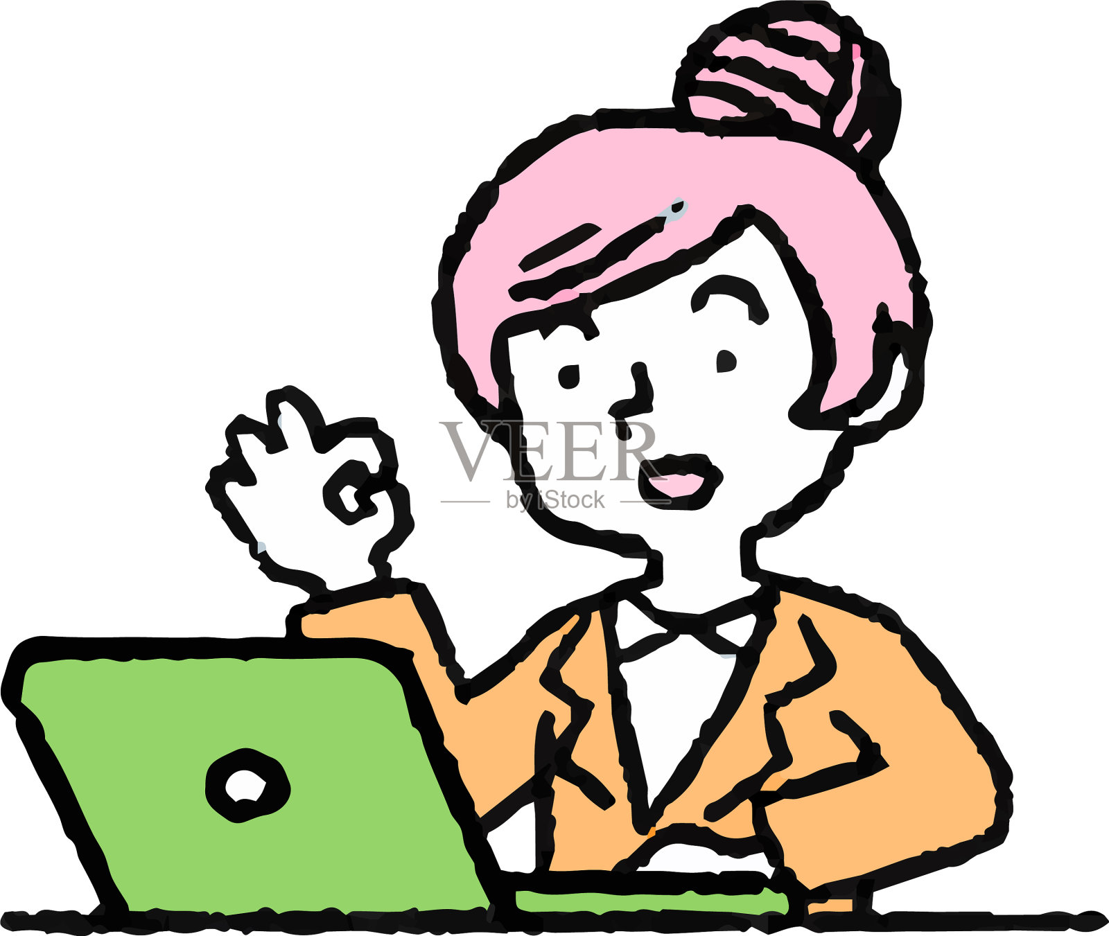 模拟风格的流行职业女性和笔记本电脑设计元素图片