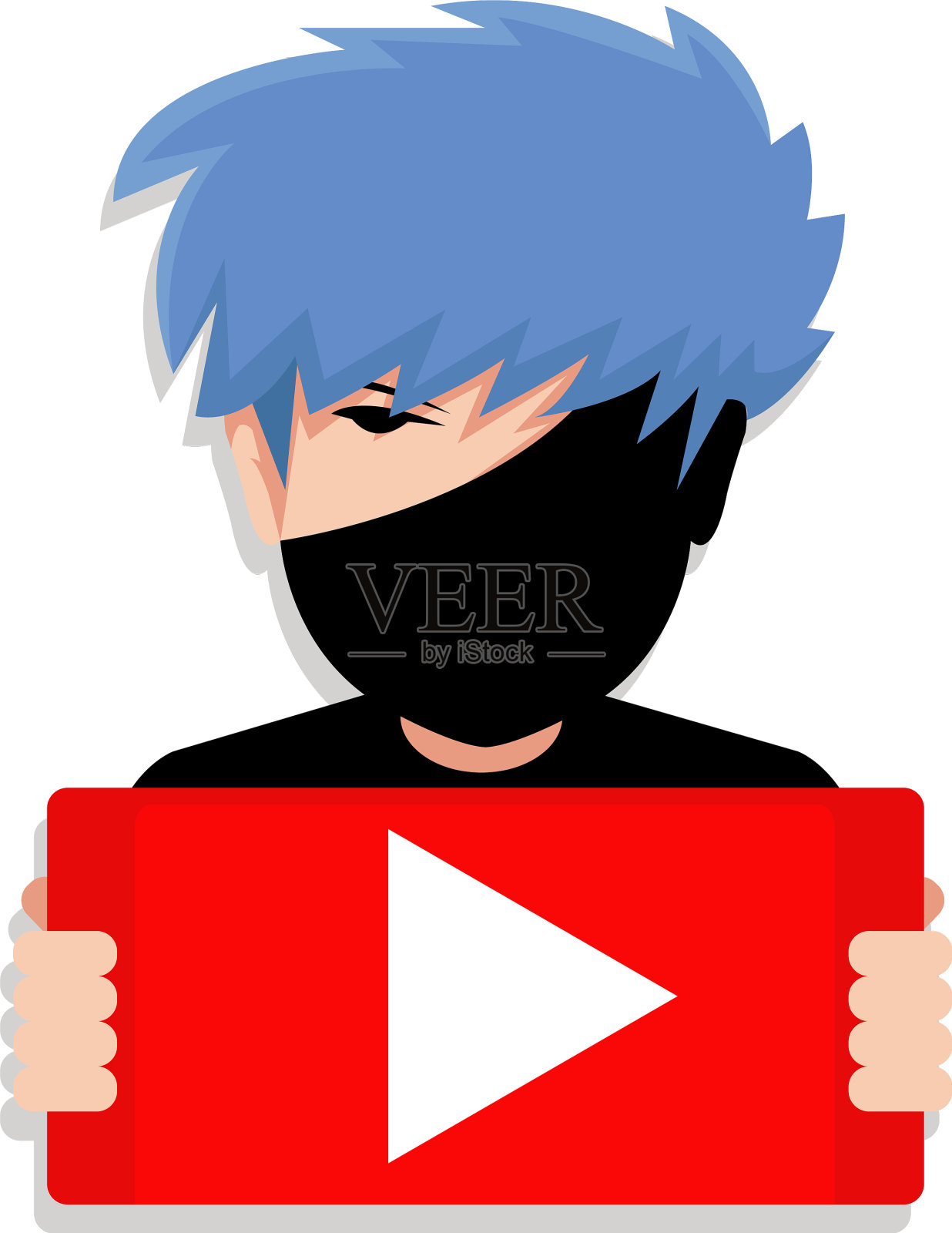 简单可爱的蓝色头发的男孩化身形象插画图片素材