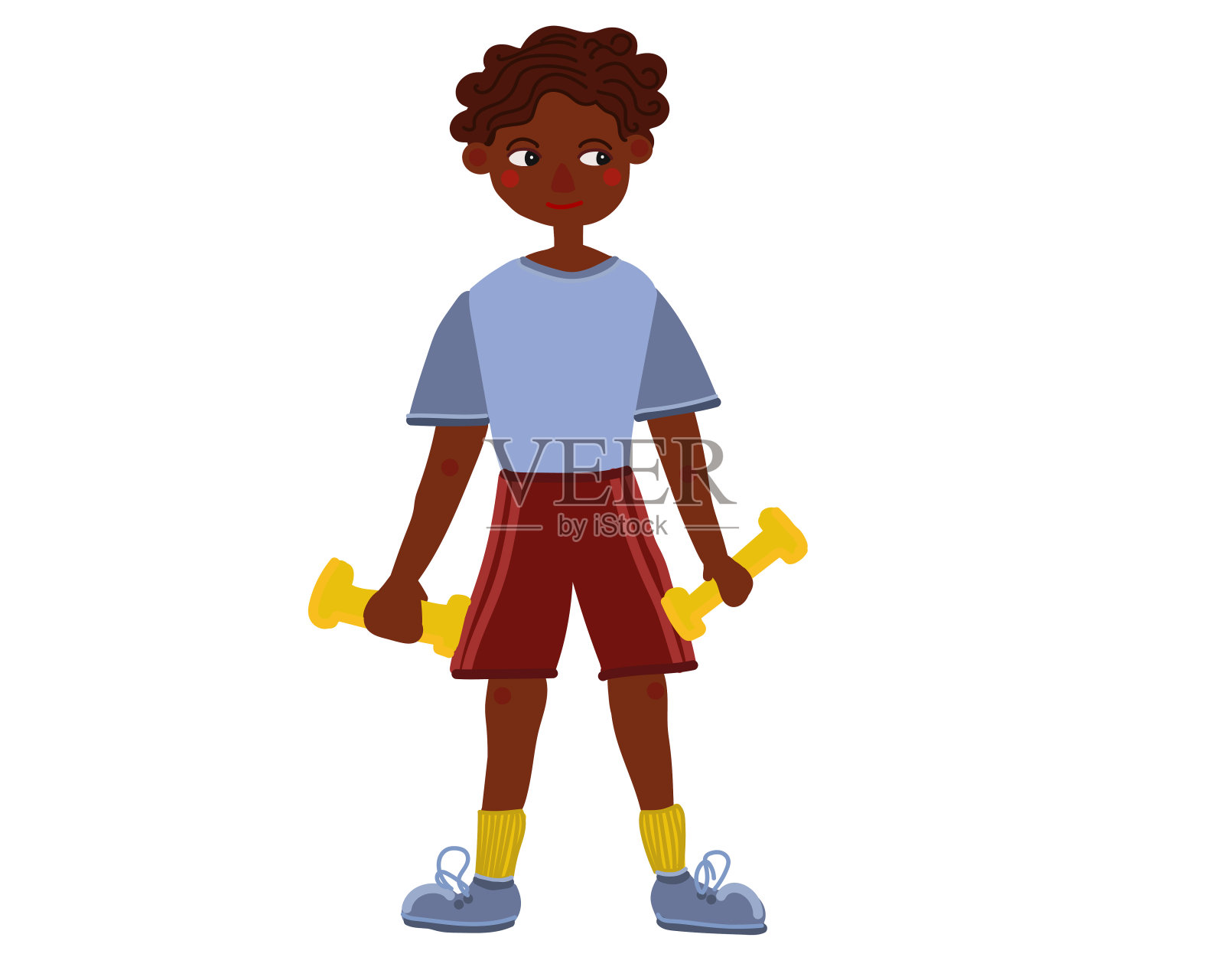 非裔美国男孩喜欢用哑铃做运动设计元素图片