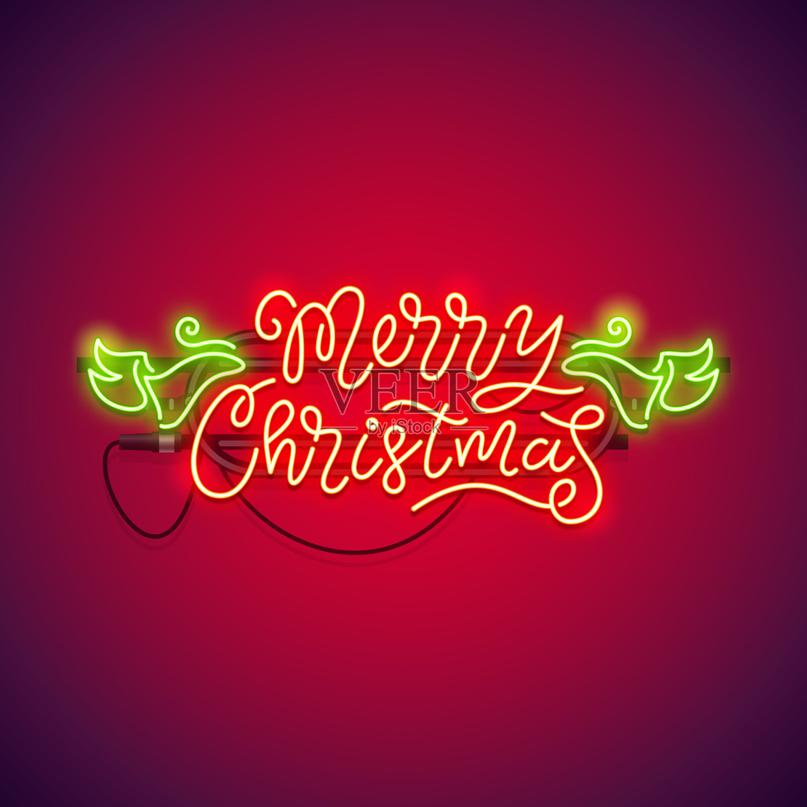 圣诞快乐，霓虹招牌红设计元素图片