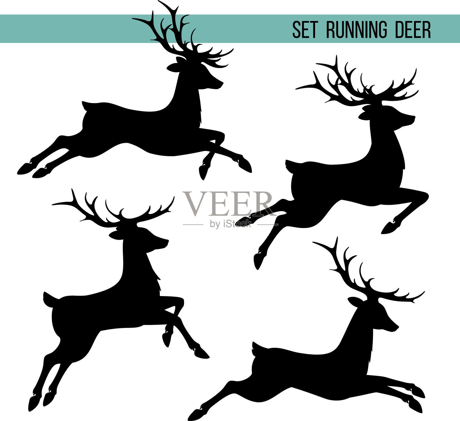 设置奔跑的鹿的剪影图标素材