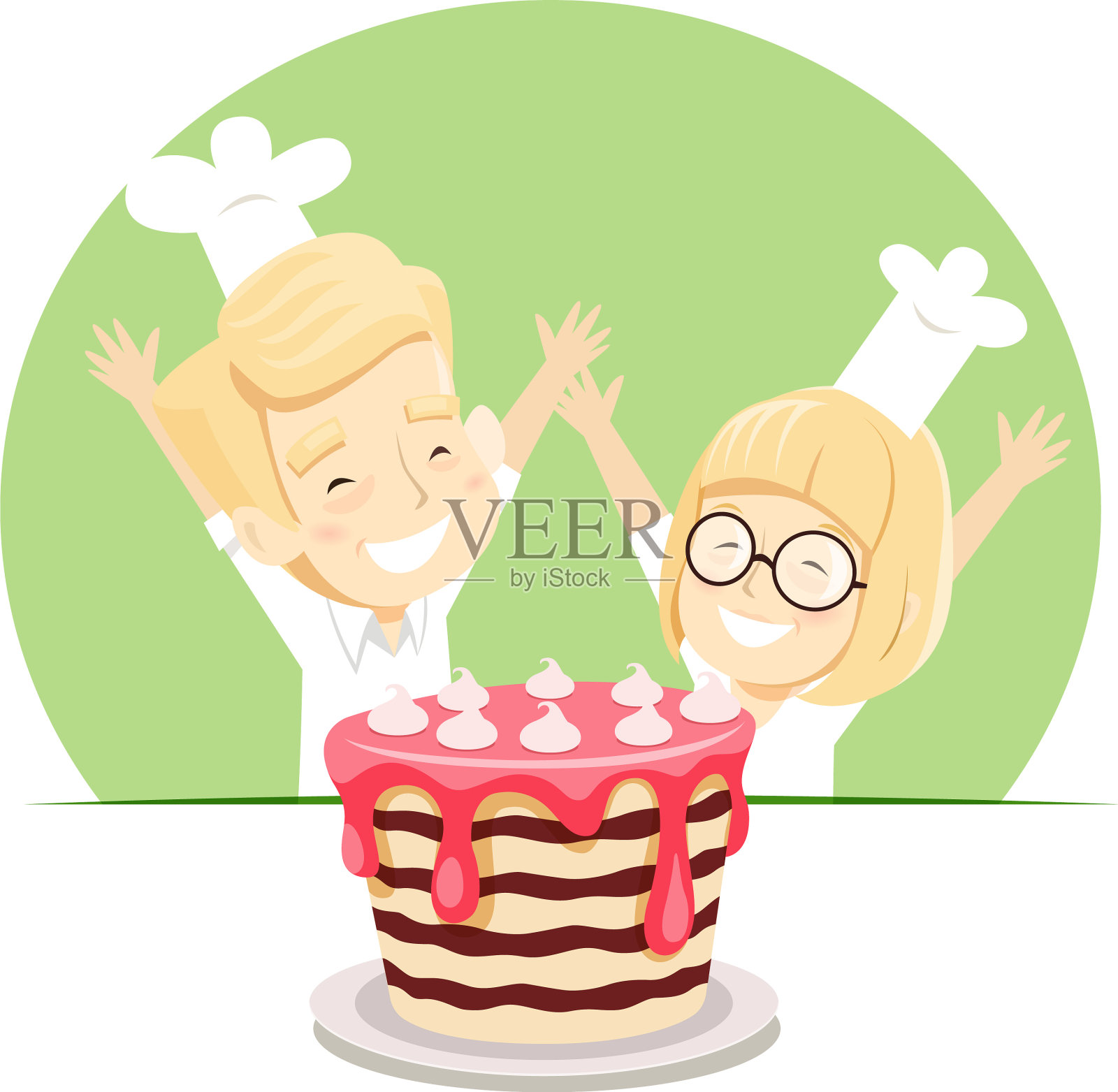 快乐的男孩和女孩烤了一个蛋糕设计元素图片
