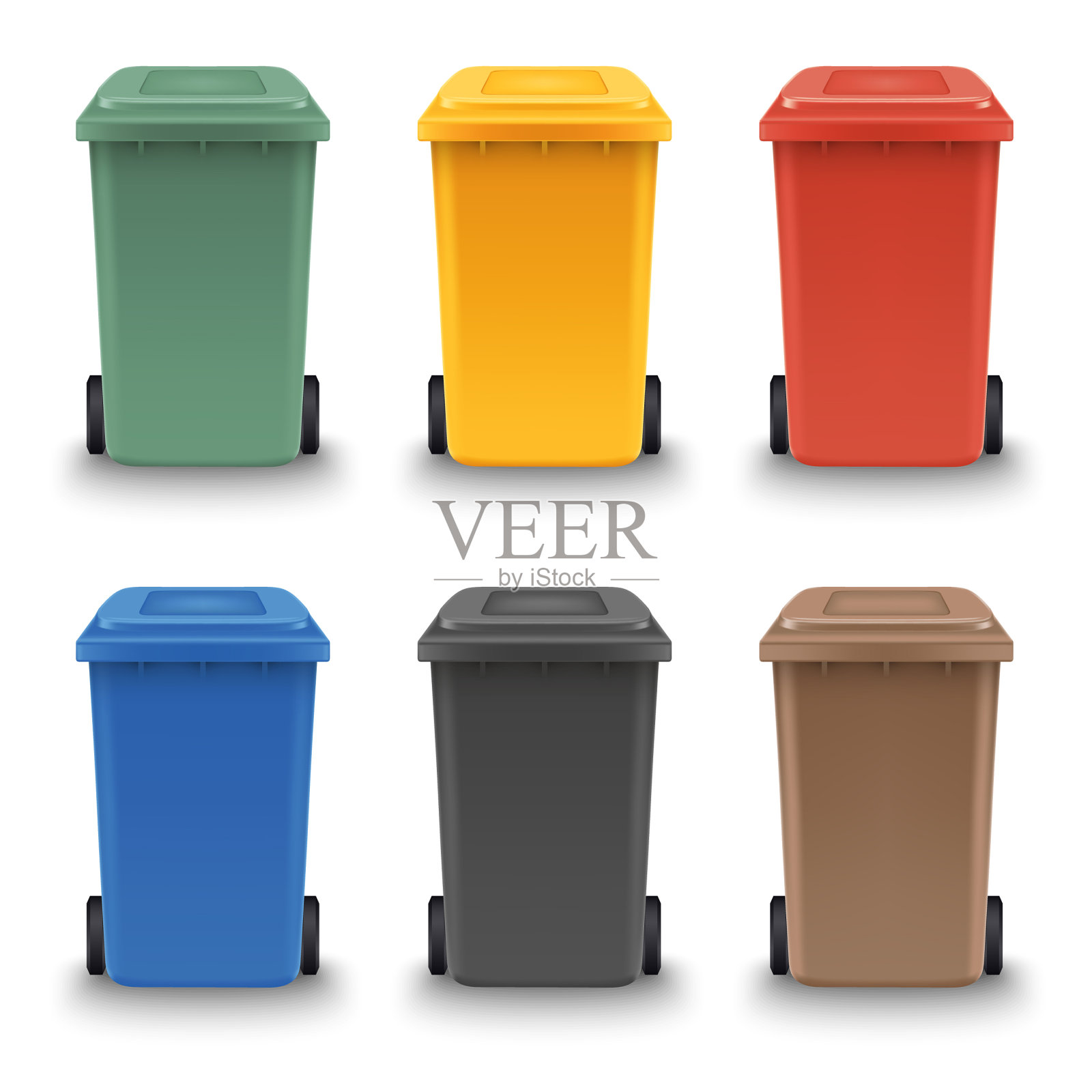 收集彩色的塑料桶来存放不同的垃圾设计元素图片
