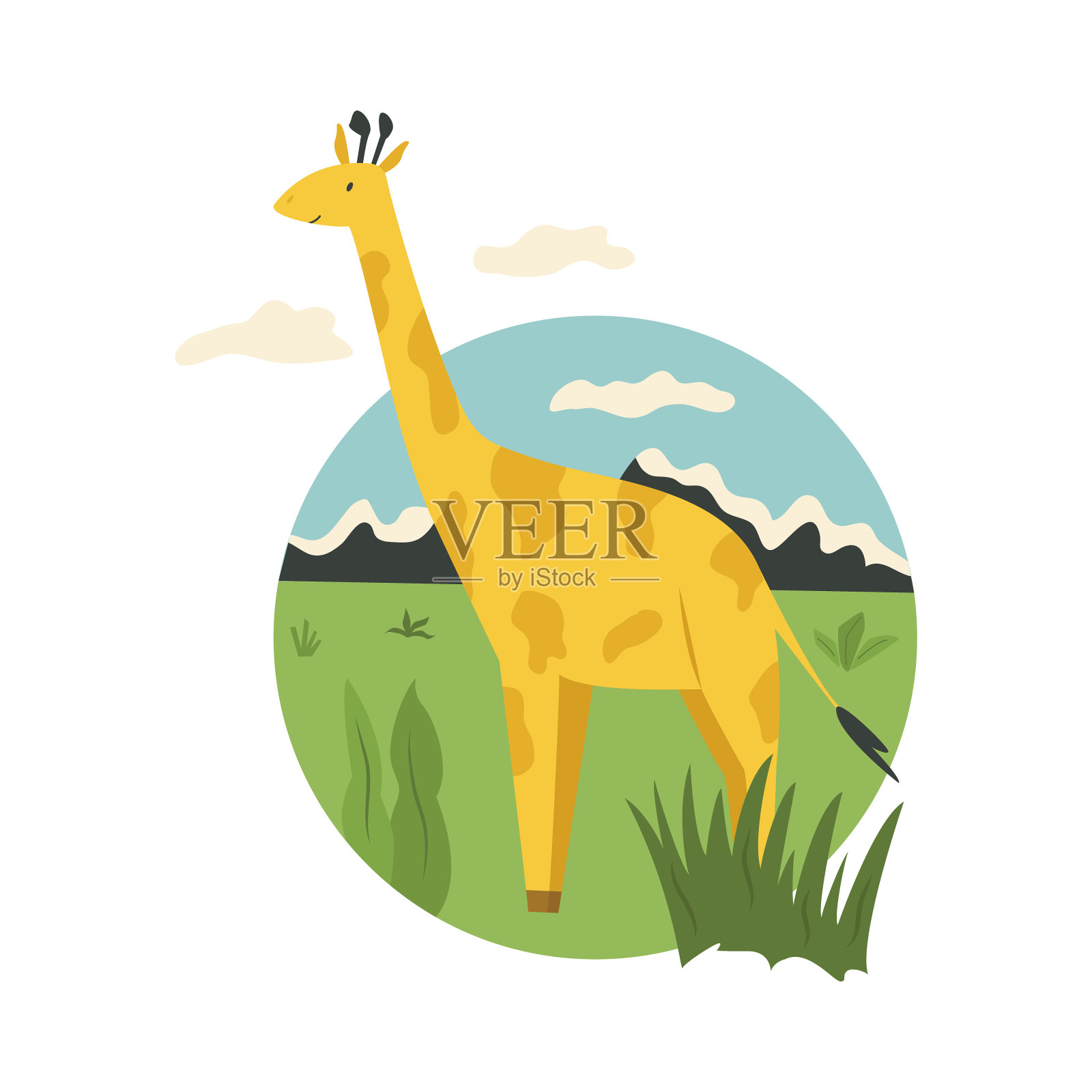 肯尼亚非洲国家公园里的长颈鹿。矢量图设计元素图片