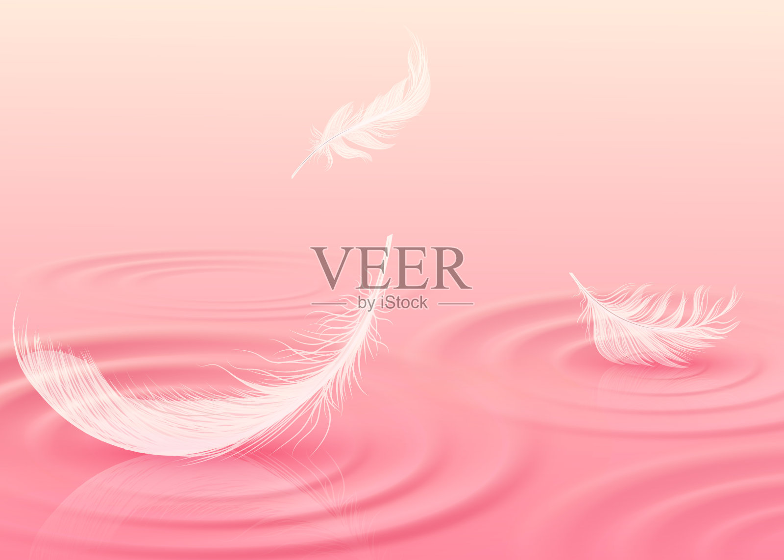 背景与羽毛液体粉红色表面现实的矢量插图。插画图片素材