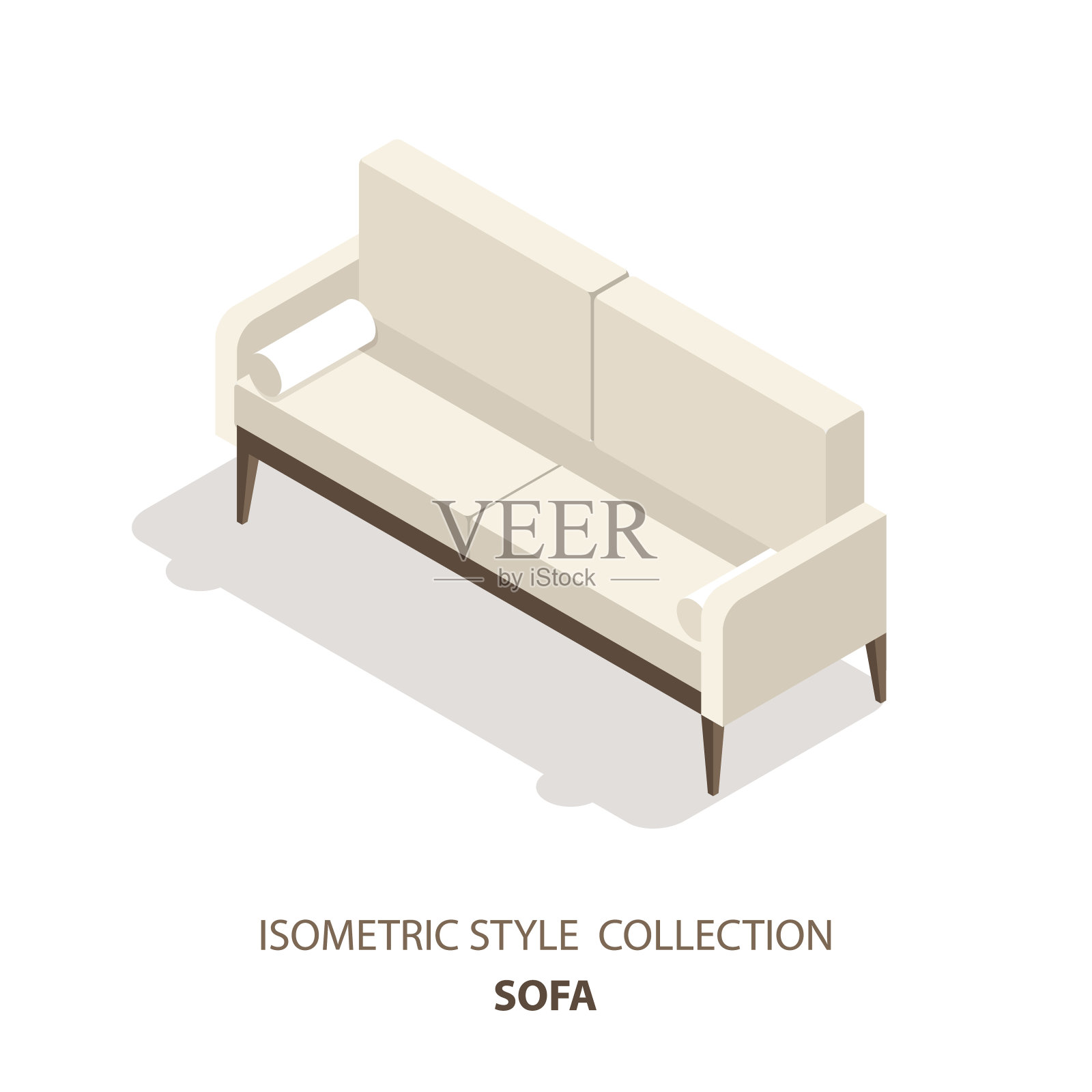 沙发等距斯堪的纳维亚风格矢量图标或标志。沙发的三维矢量图。等距的家具。用于网页设计、手机应用、信息图表等的室内元素。插画图片素材