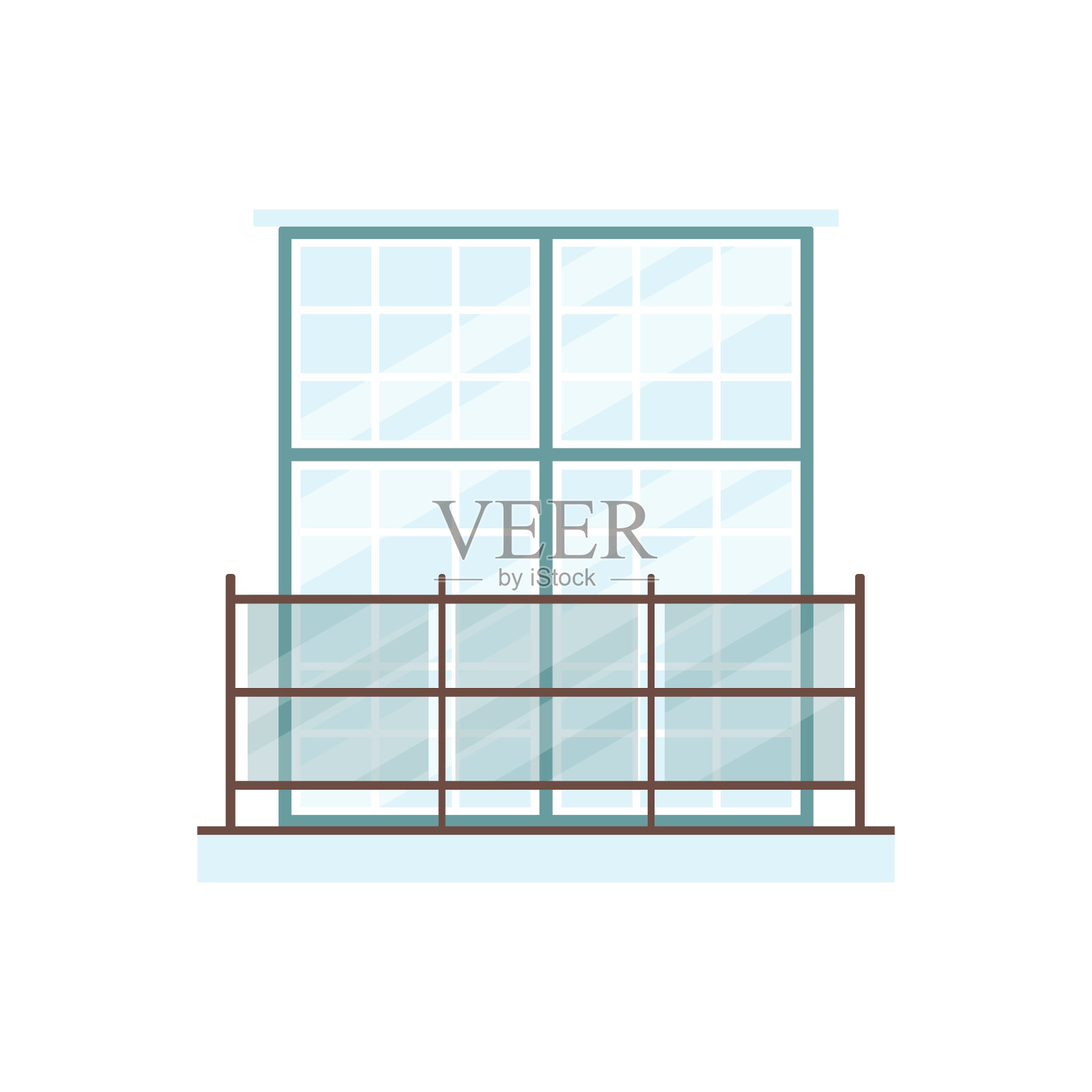 大的长方形窗户，玻璃面板栏杆阳台插画图片素材