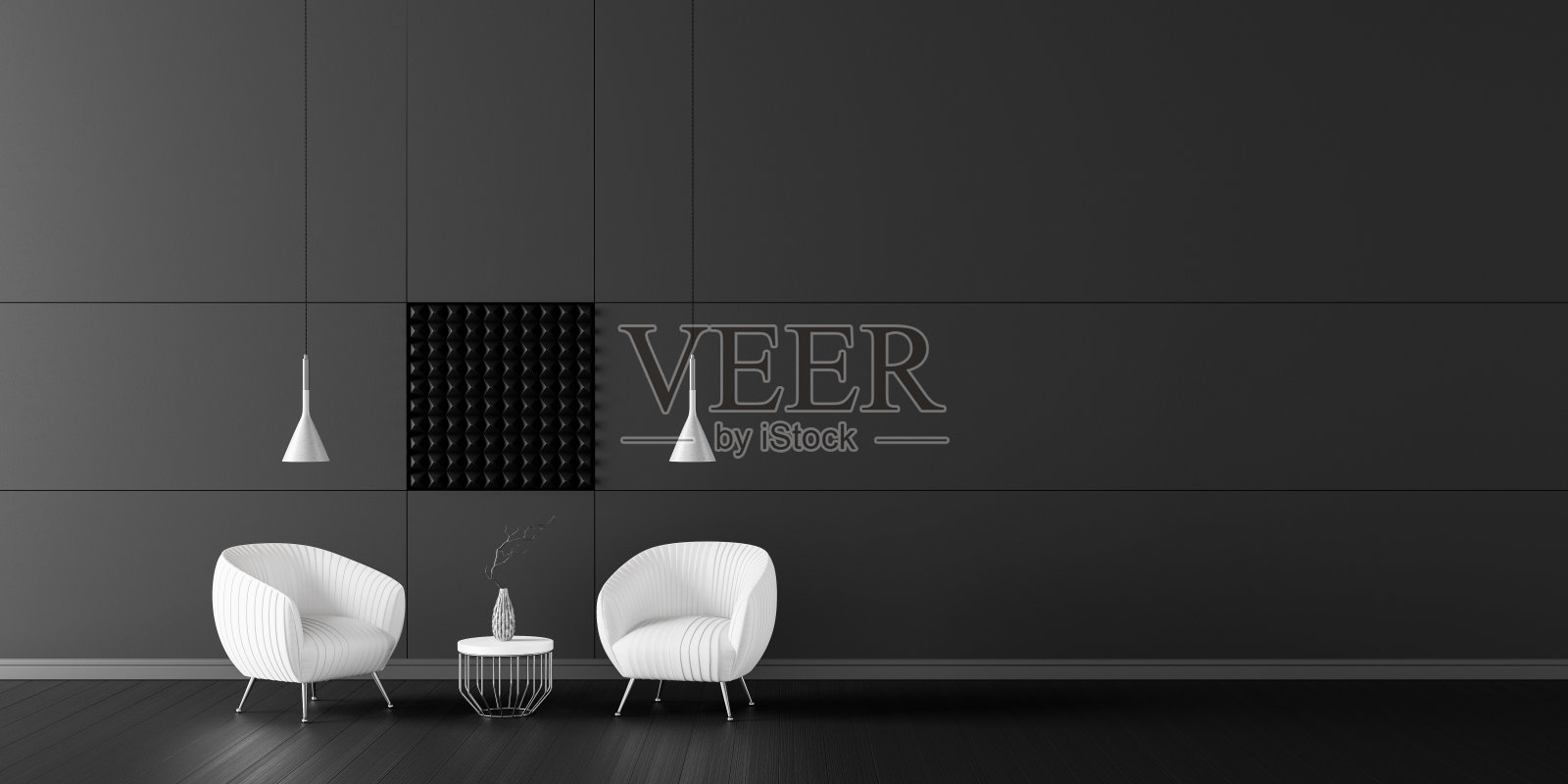黑灰客厅的现代概念室内设计，3d渲染照片摄影图片