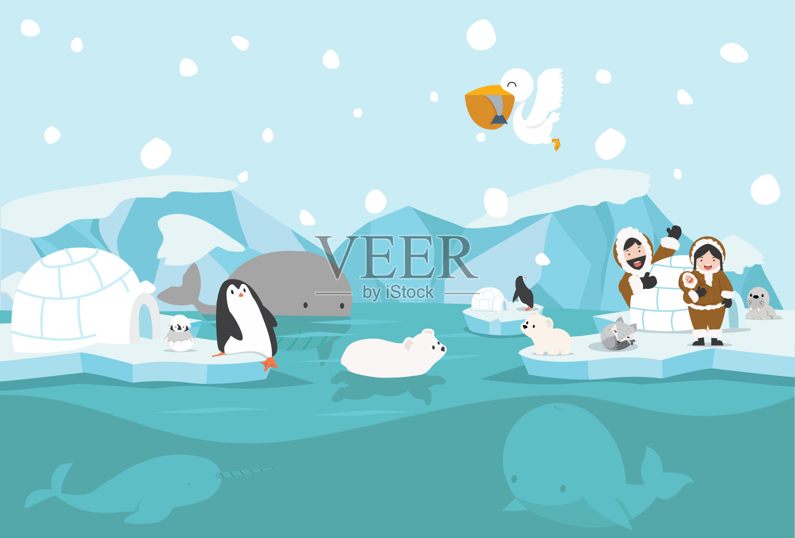 卡通北极北极动物野生动物景观插画图片素材