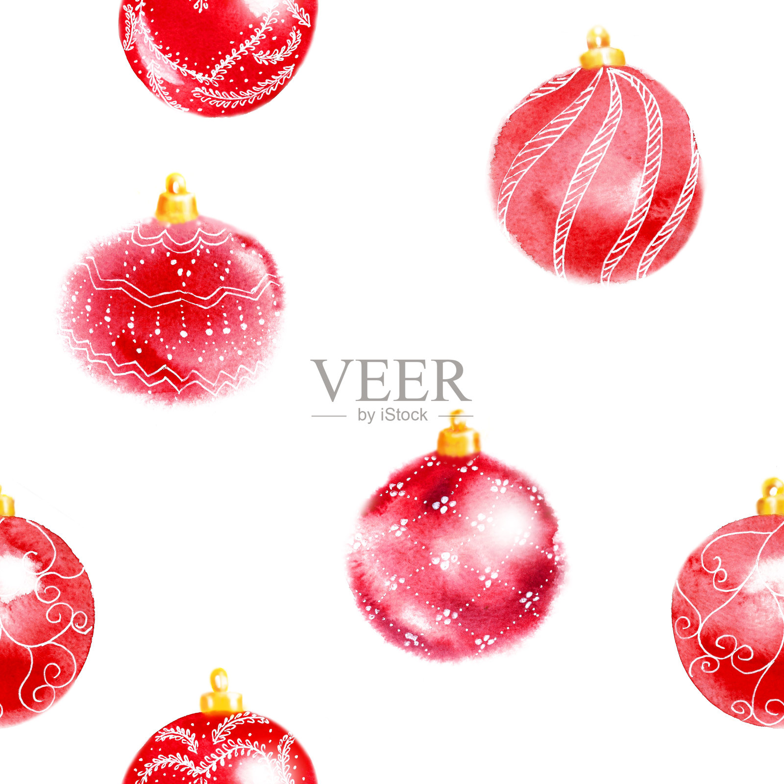 无缝图案从闪亮的红色圣诞树球与装饰品。插画图片素材