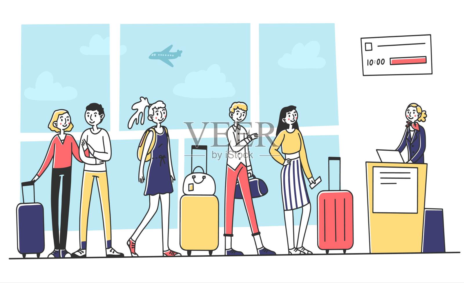 旅客在机场办理登机手续插画图片素材