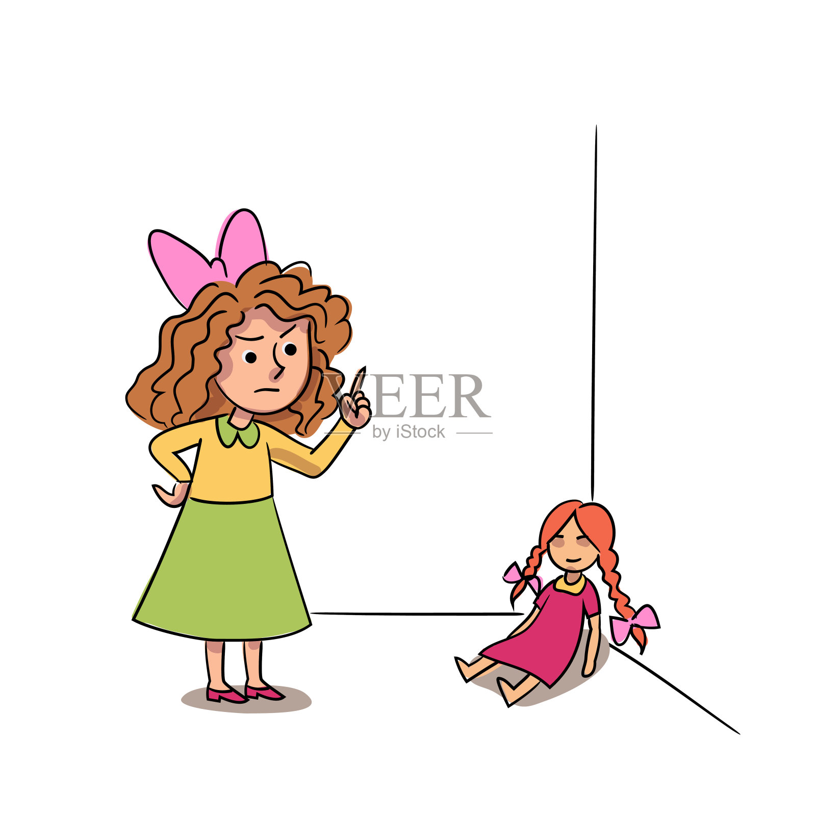 愤怒的小女孩惩罚玩具娃娃孤立的人，连锁反应设计元素图片