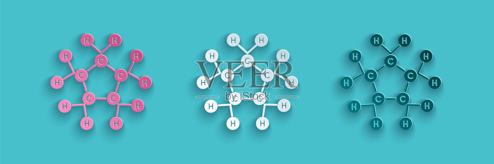 剪纸分子油图标孤立在蓝色背景。化学分子的结构。纸艺术风格。矢量图插画图片素材