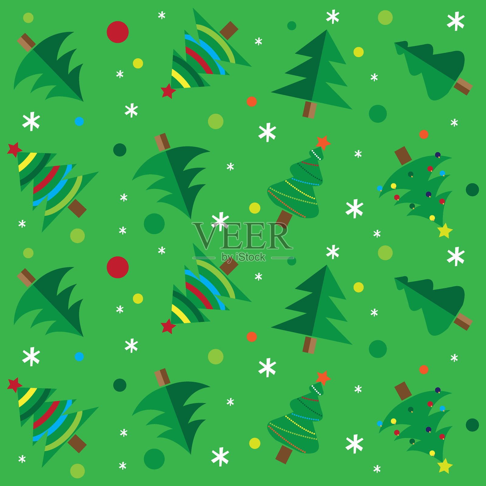 圣诞树图案02与绿色背景插画图片素材