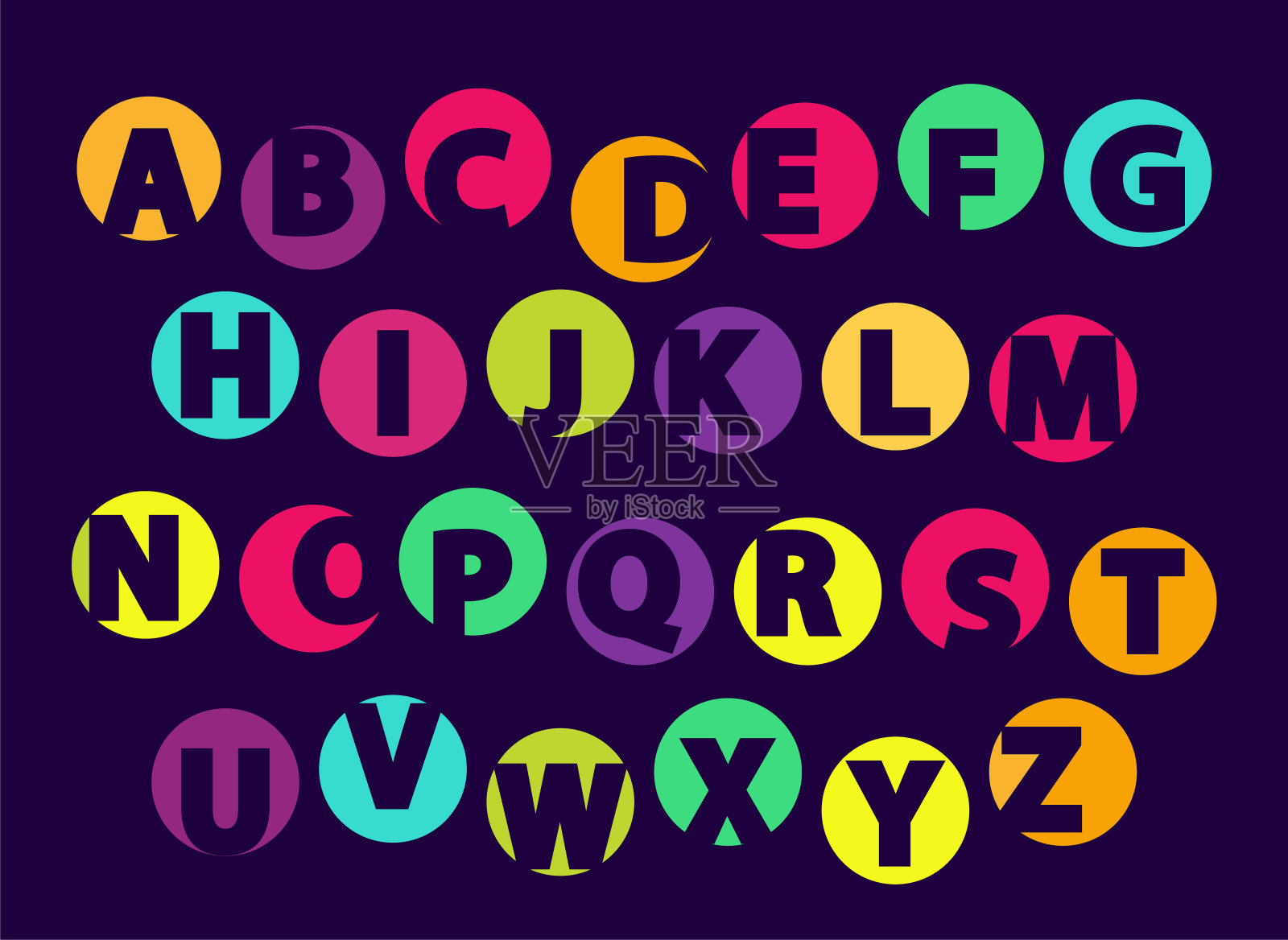 ABC字母，颜色字体样本孤立在黑色插画图片素材