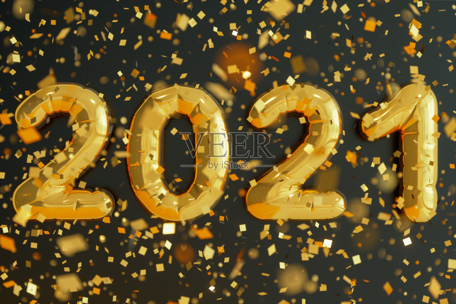 新2021年。金色气球数字。照片摄影图片