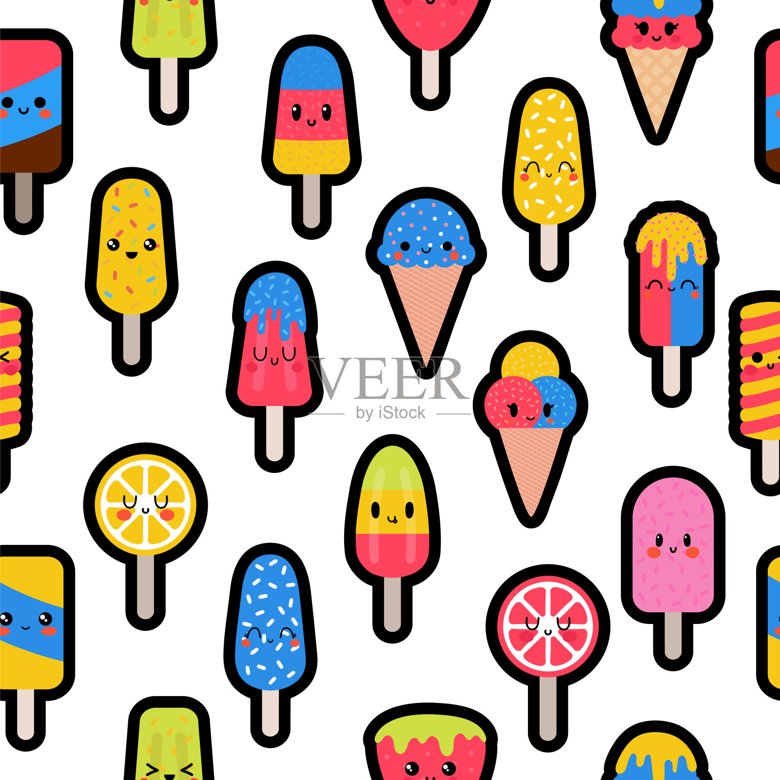 美味多彩的冰淇淋无缝图案。甜蜜的夏天背景。可爱的印花布，包装纸插画图片素材