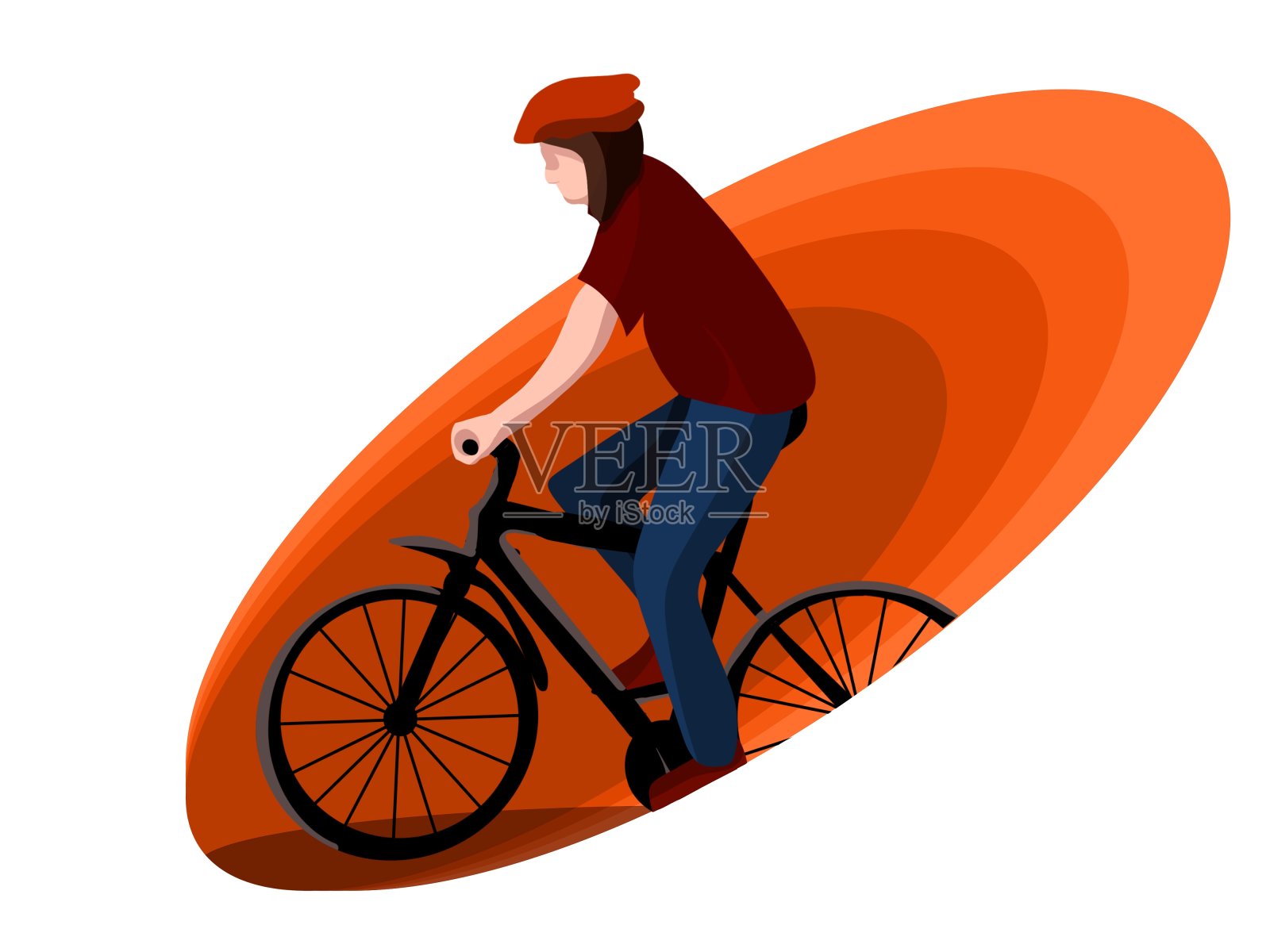 年轻的男性骑着头盔骑着自行车设计元素图片