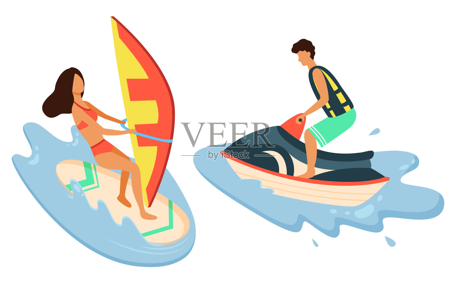 水上自行车女孩冲浪隔离夏季运动插画图片素材
