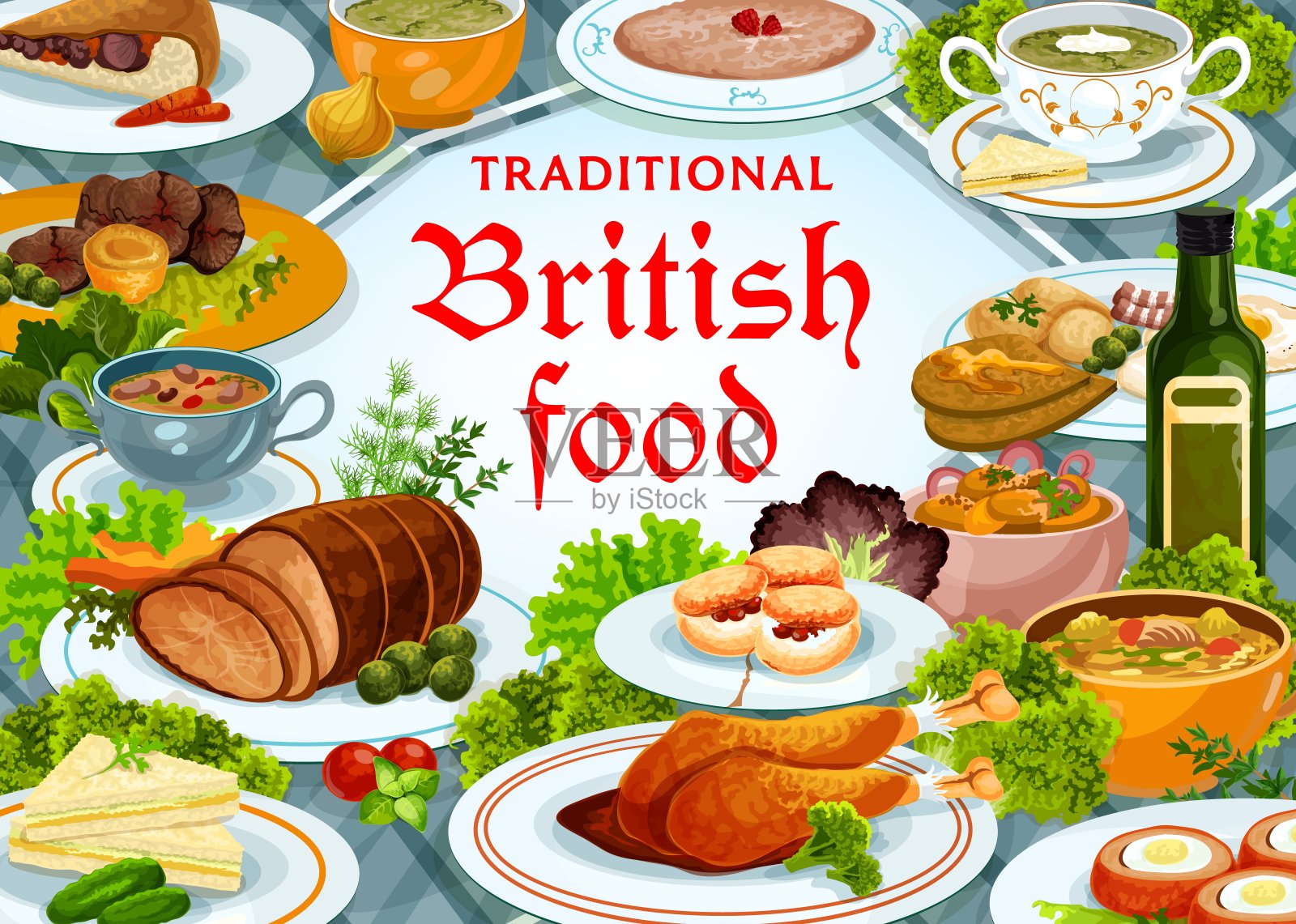 英国菜媒菜，英国菜海报插画图片素材