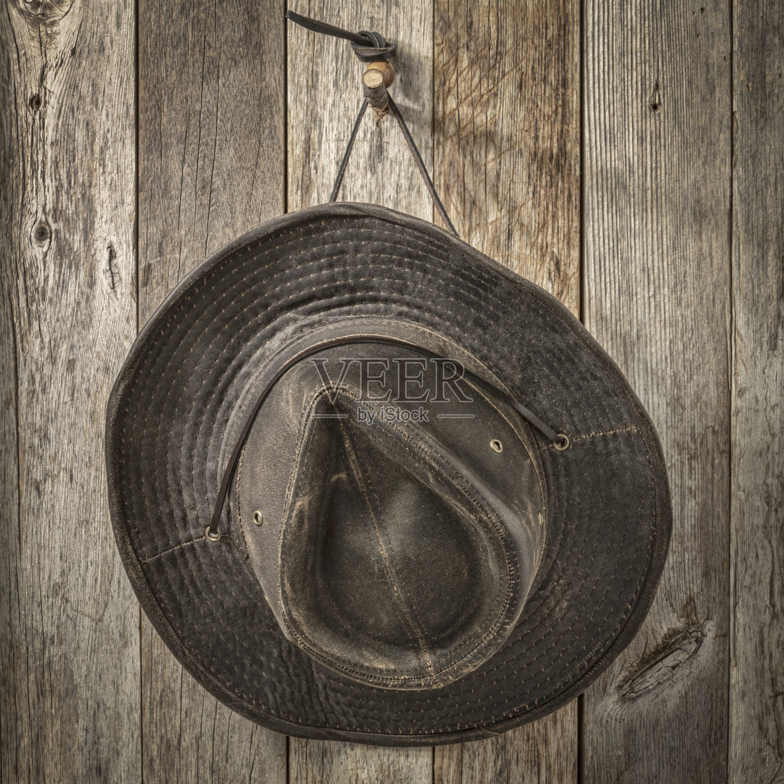 风化的内陆油布帽在谷仓的木头上照片摄影图片