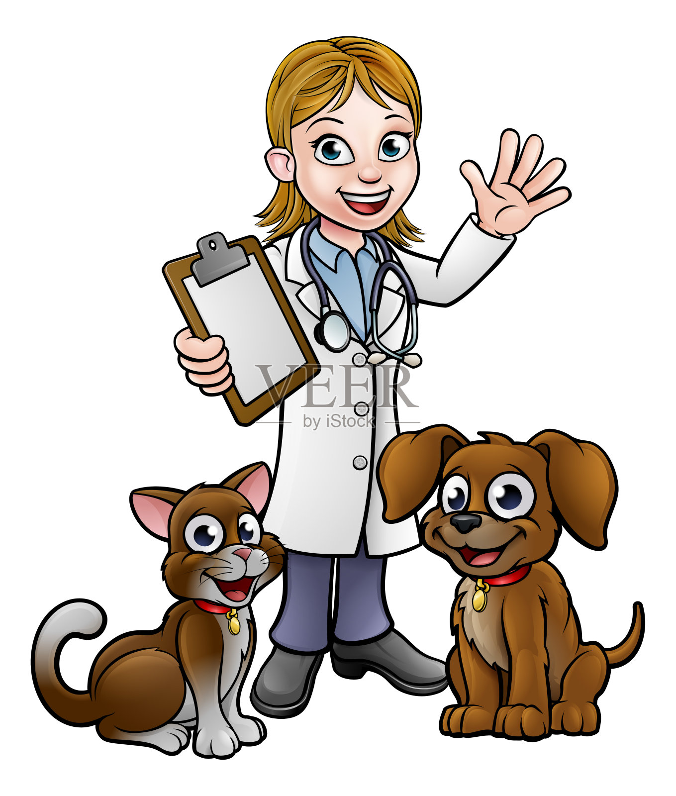 卡通兽医人物与猫和狗插画图片素材