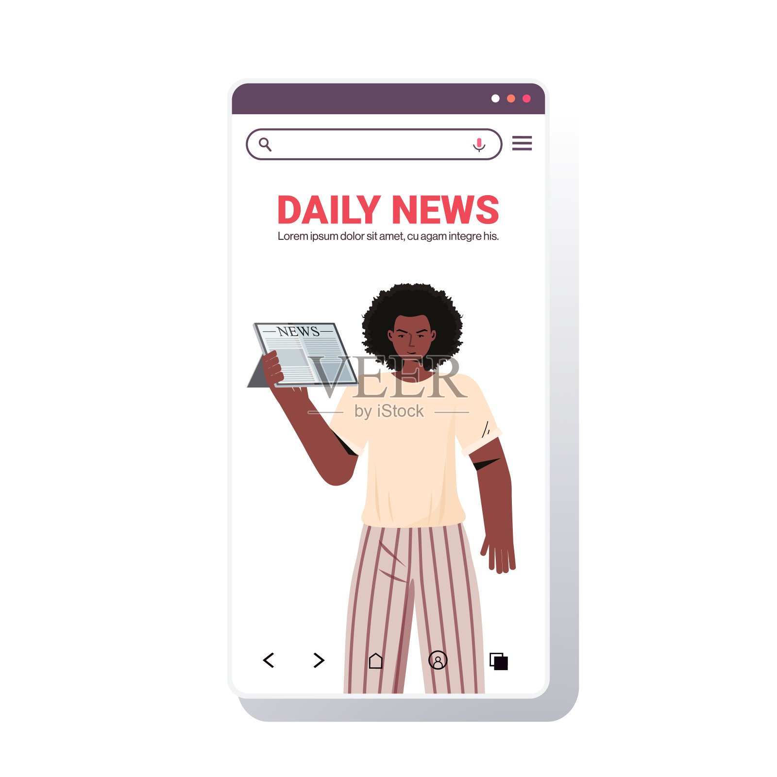 非裔美国妇女阅读报纸每日新闻新闻大众传媒的概念插画图片素材