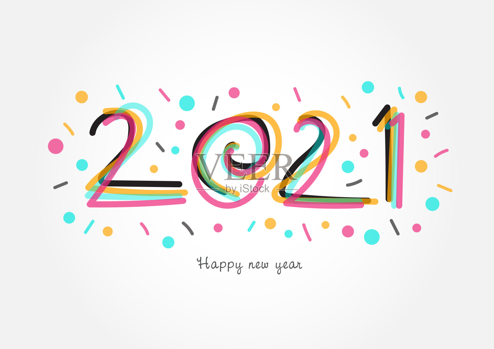 2021年字母彩色矢量日历，贺卡，横幅，封面，海报，网页。新年快乐。书法插画图片素材
