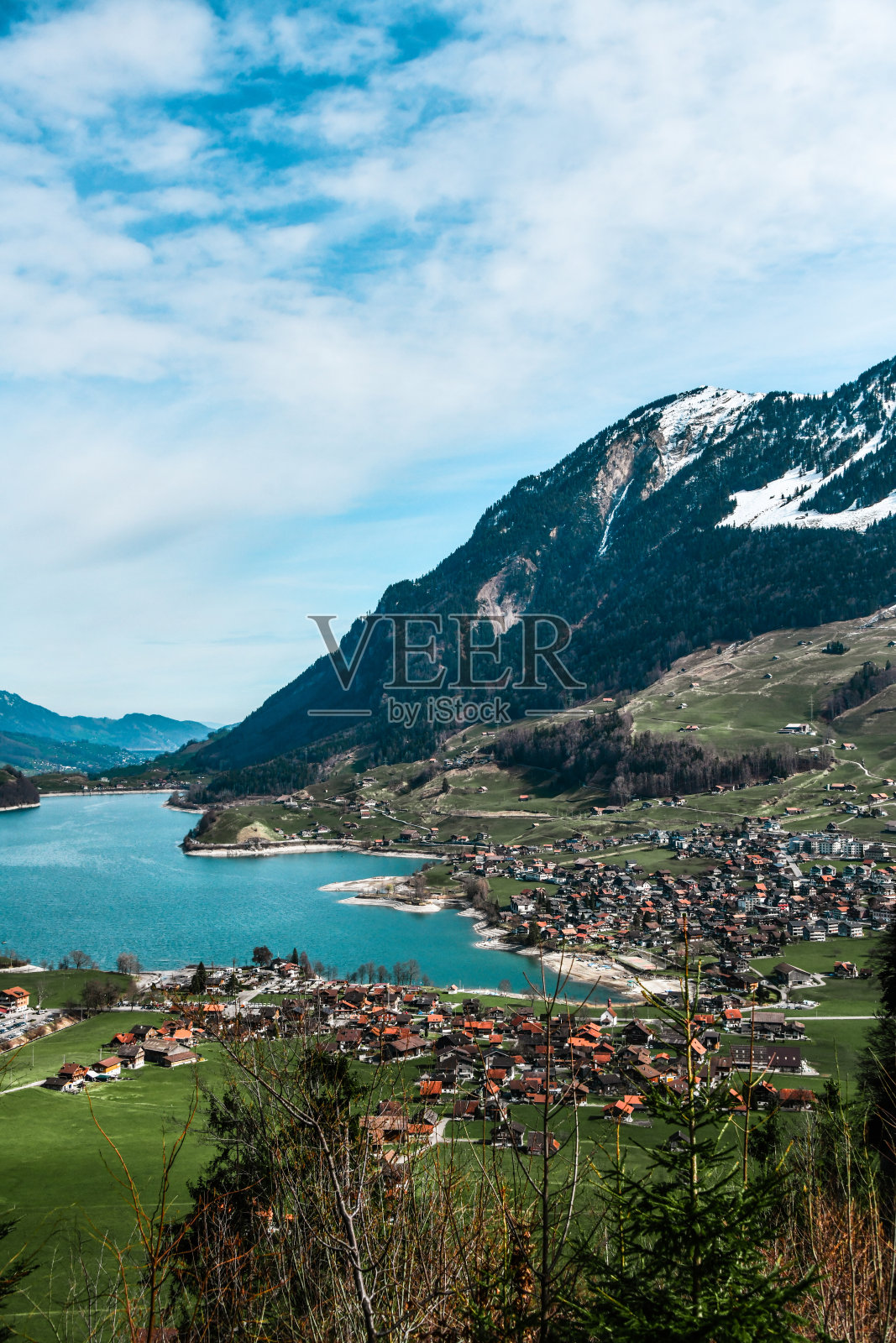 瑞士伯尔尼阿尔卑斯山的朗格尔湖照片摄影图片