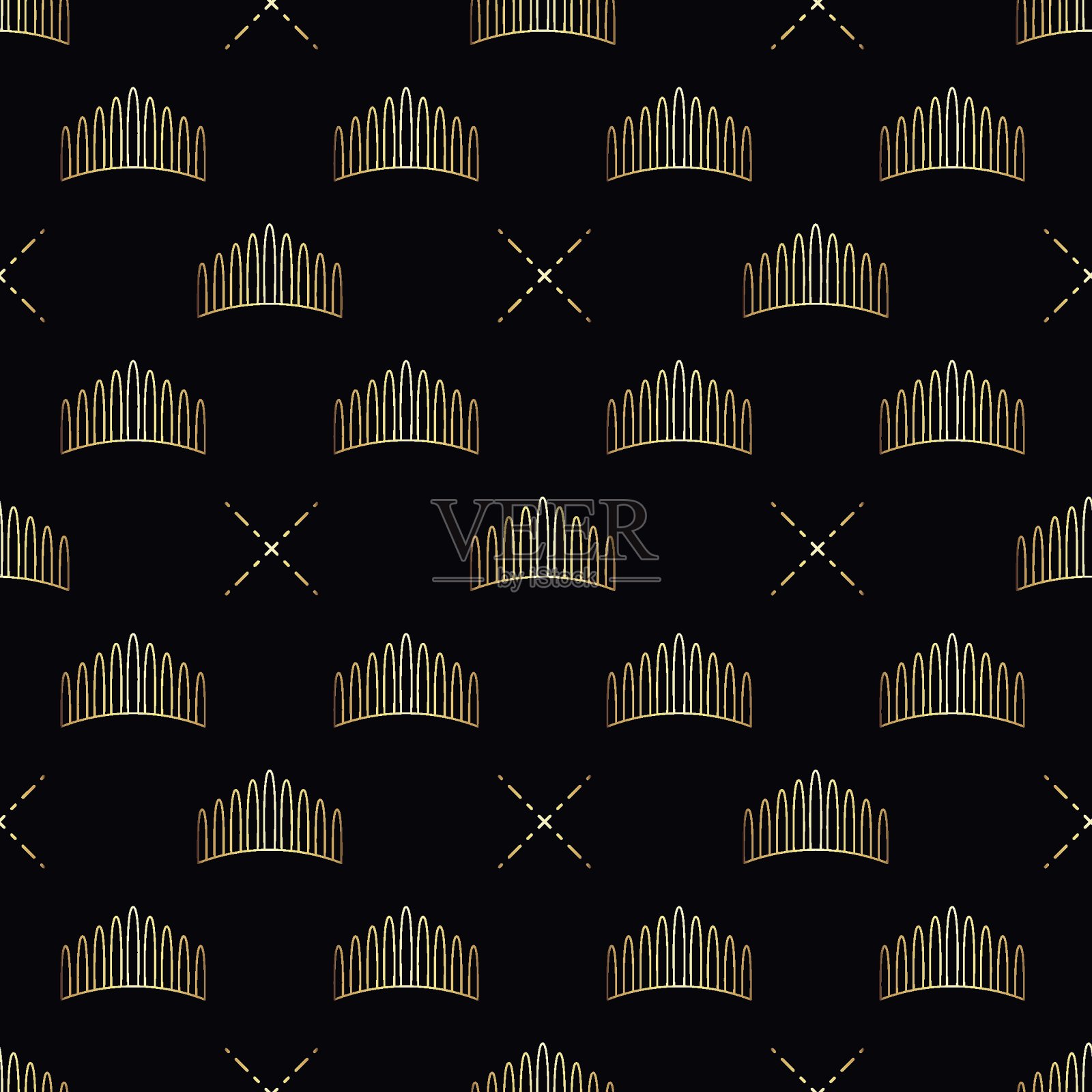 黄金几何皇冠无缝矢量图案插画图片素材