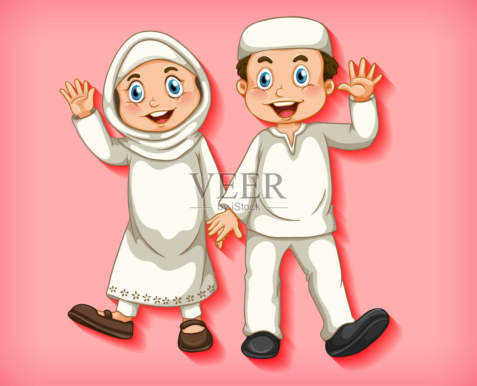 快乐的穆斯林夫妇在颜色梯度的背景插画图片素材