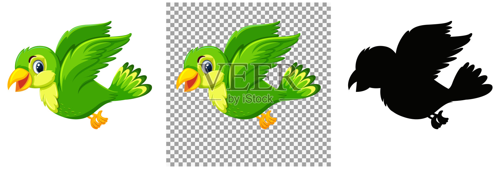 可爱的绿色小鸟卡通人物设计元素图片