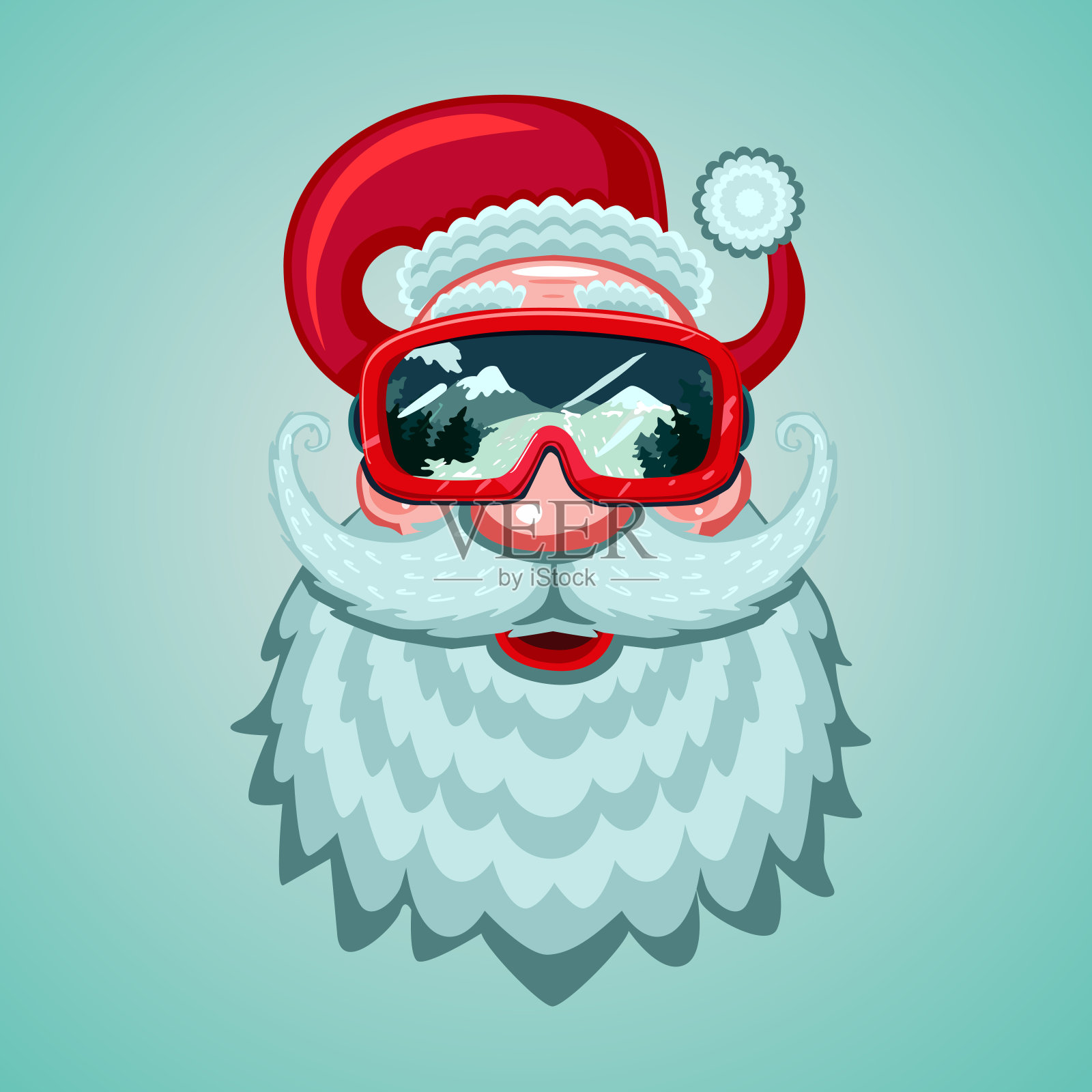 圣诞老人头戴滑雪板面具。冬季运动矢量插图。卡通风格。插画图片素材