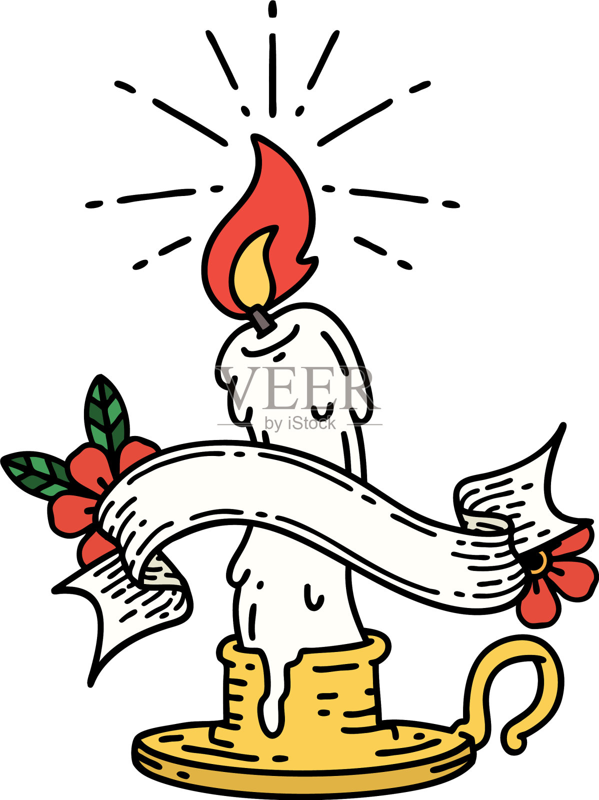 旗帜纹身风格幽灵融化蜡烛插画图片素材