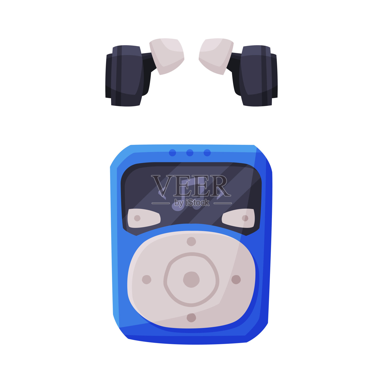 移动音乐播放器和耳机矢量插图上的白色背景设计元素图片