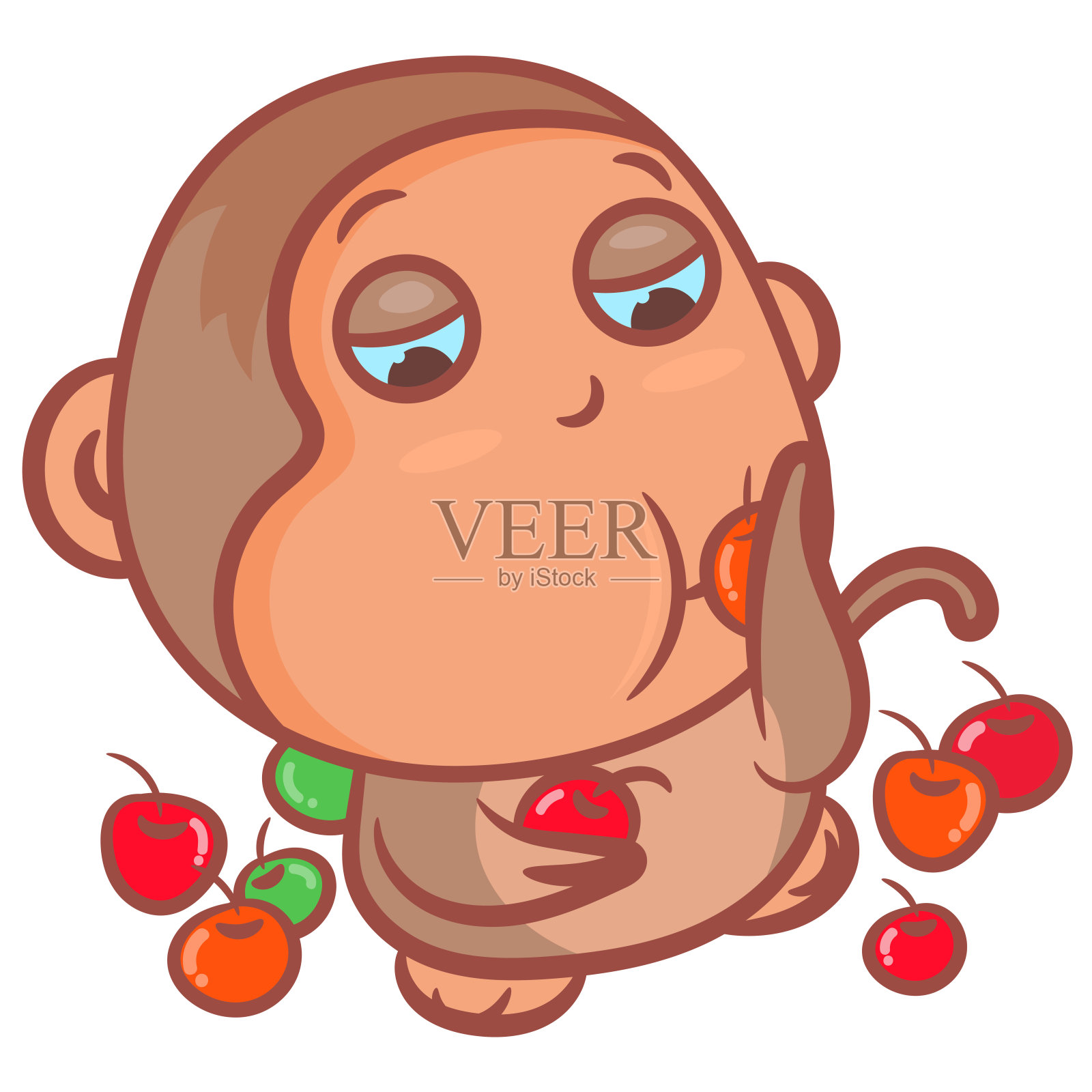 小猴子吃水果插画图片素材