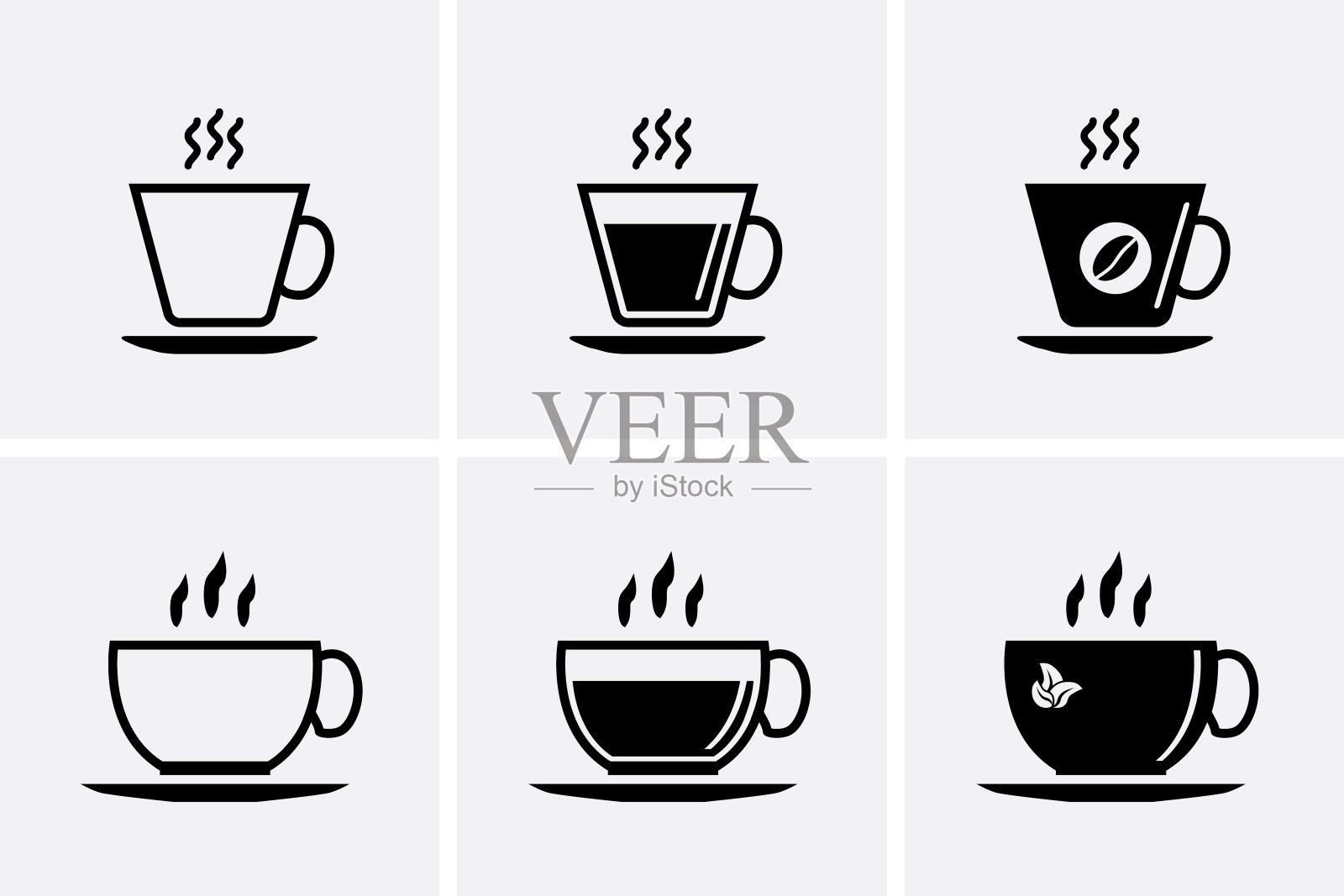 咖啡一套茶杯图标。插画图片素材