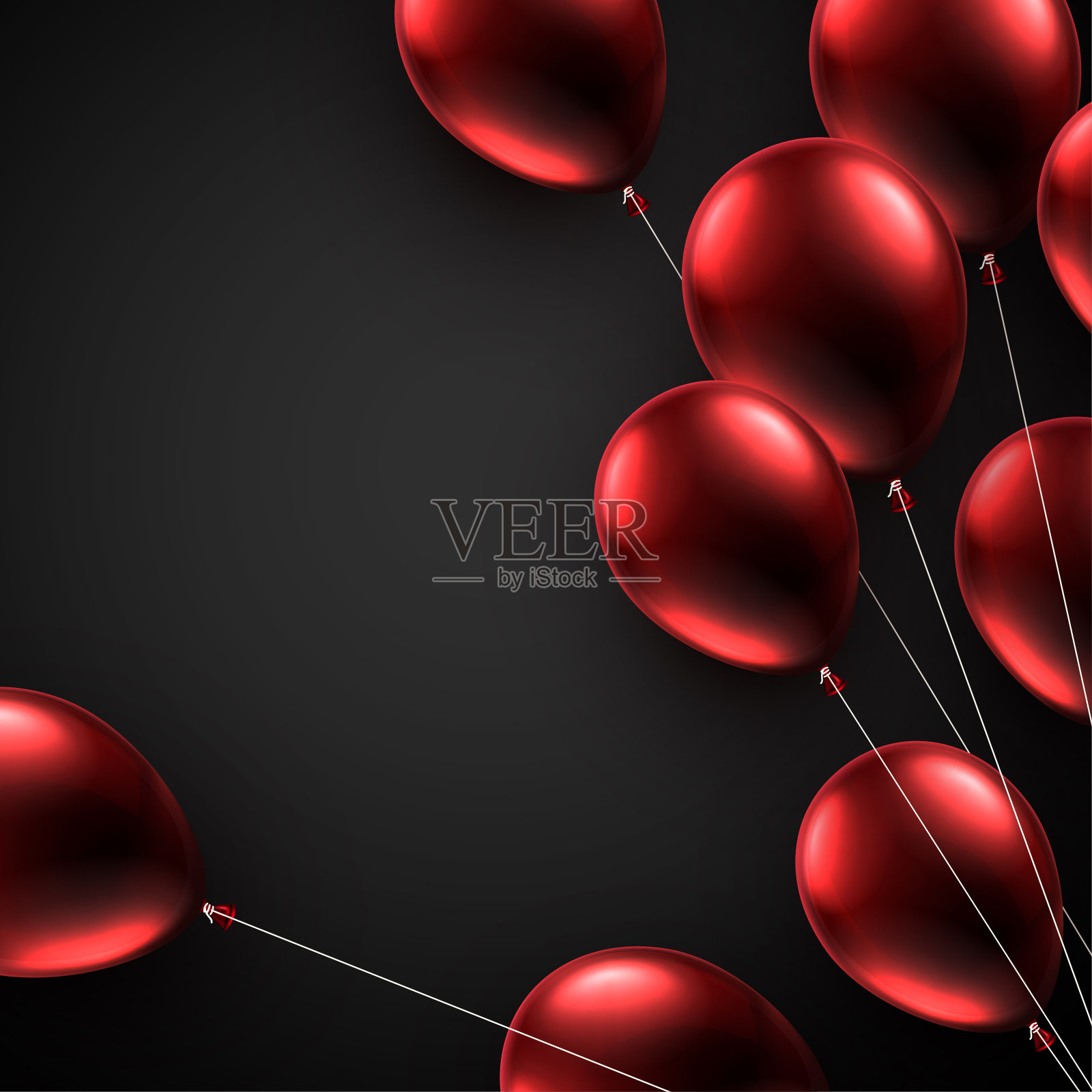 黑色星期五，黑色背景和红色气球。插画图片素材