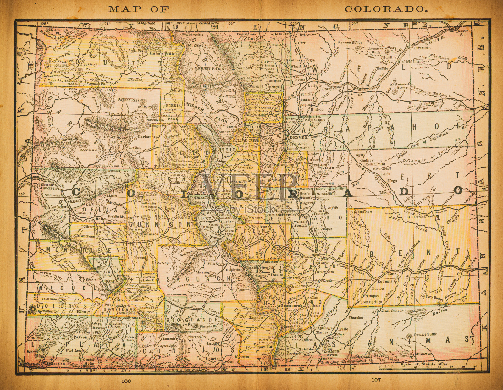 19世纪的科罗拉多地图插画图片素材