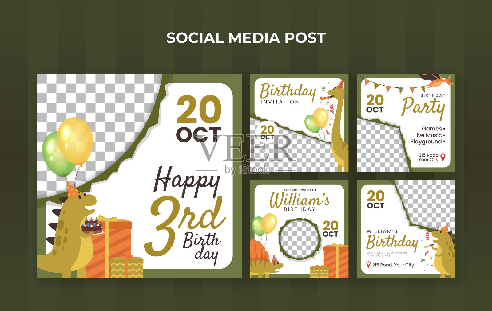 孩子生日派对社交媒体发布模板。适合儿童生日邀请或其他儿童活动设计模板素材