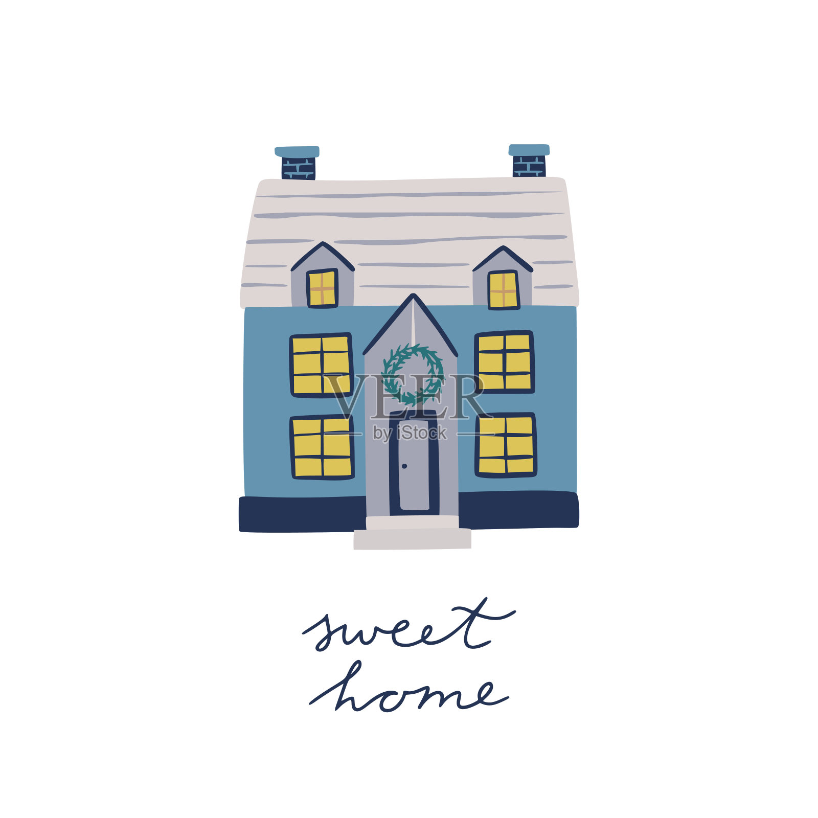 甜蜜家向量卡。可爱的房子插图孤立在白色的背景。手绘的房子设计元素图片