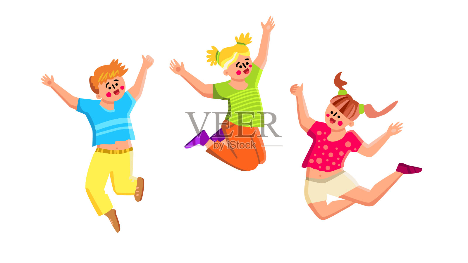 微笑的孩子一起玩耍和跳跃向量设计元素图片