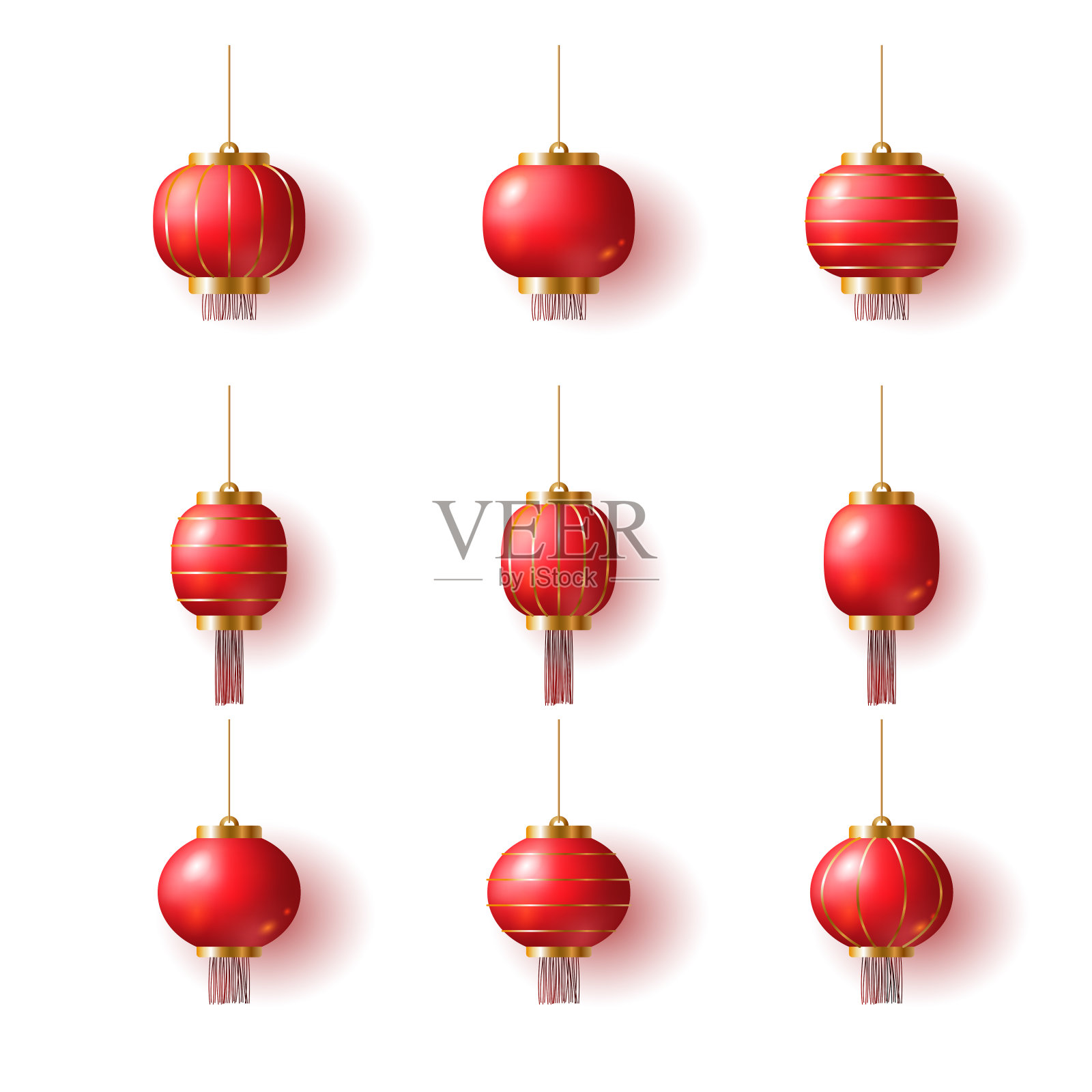 Red hanging lantern Traditional Asian decoration. Decorations for the Chinese New Year. Chinese lantern festival. Realistic 3d design. Set of Chinese Lanterns collection. Chinese new year设计元素图片