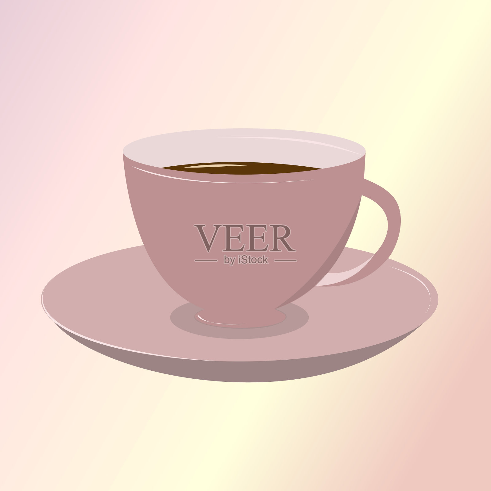 紫丁香杯碟。茶，咖啡，用漂亮的杯子盛着。设计元素图片