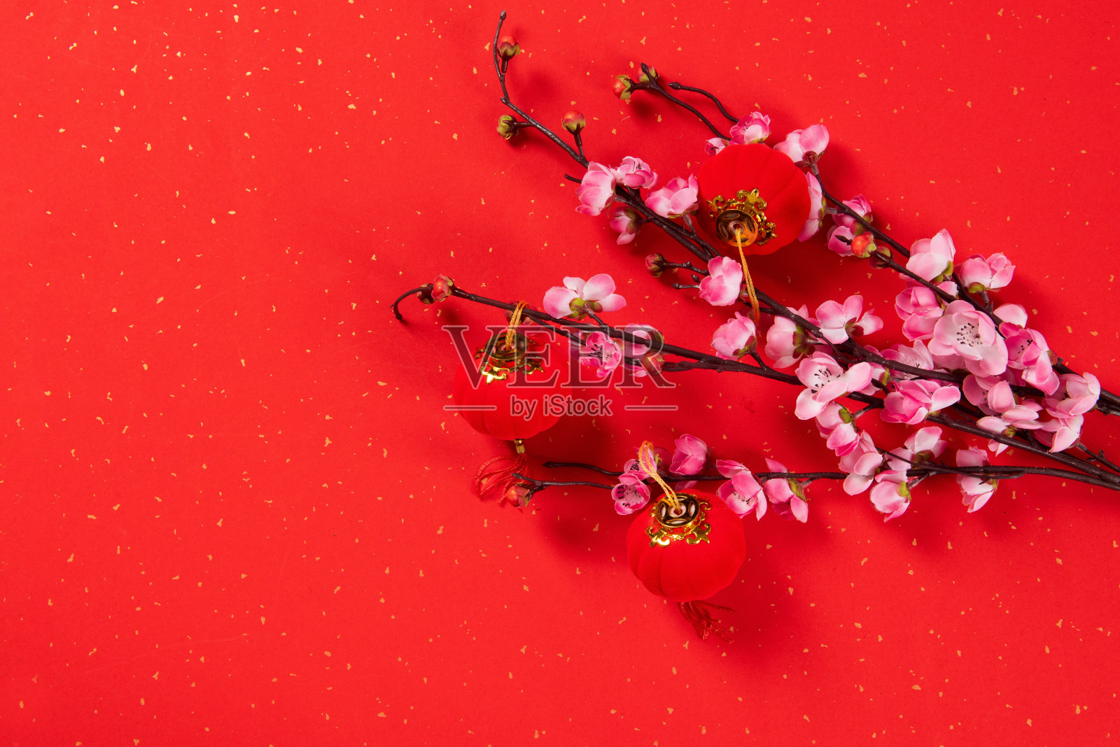 中国新年的装饰春节，花和灯笼照片摄影图片