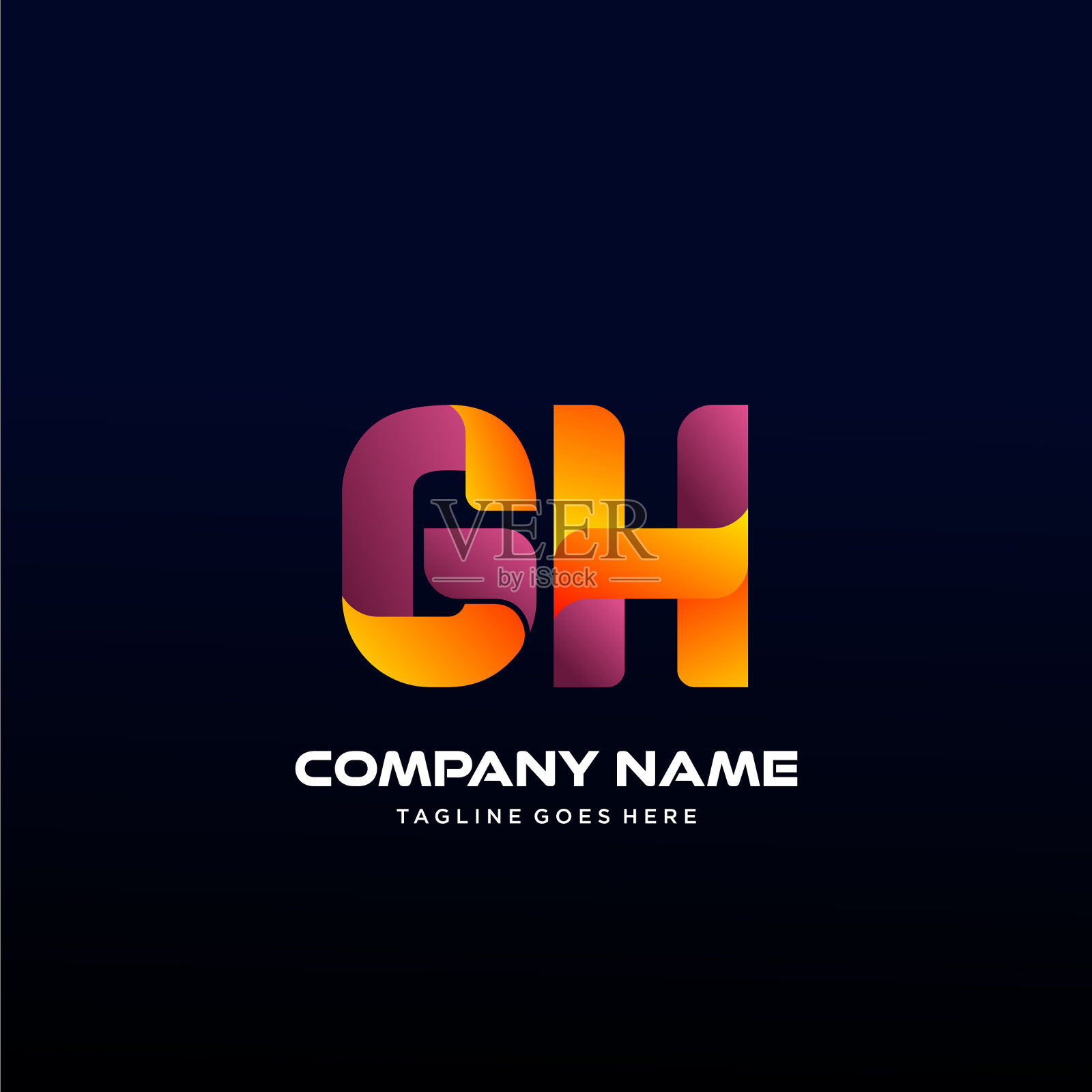字母gh的初始标志用彩色的插画图片素材