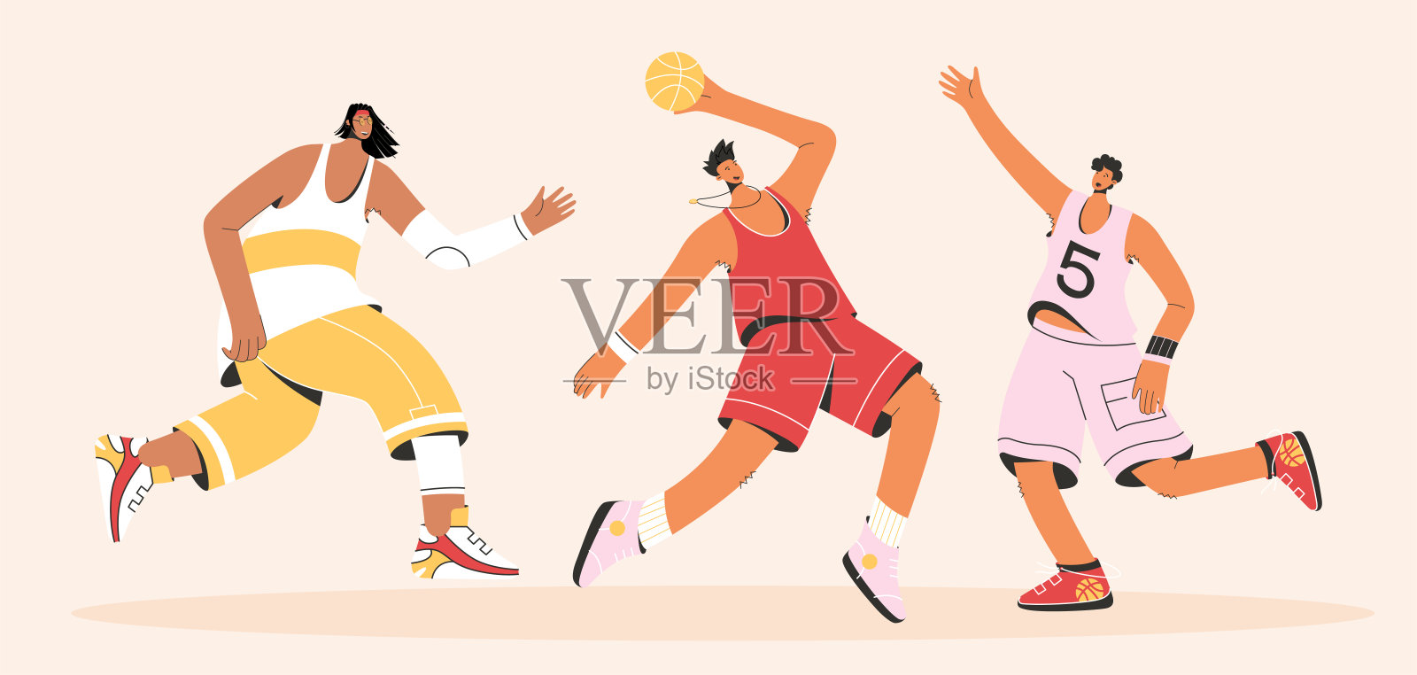 穿着制服打街球的篮球运动员插画图片素材