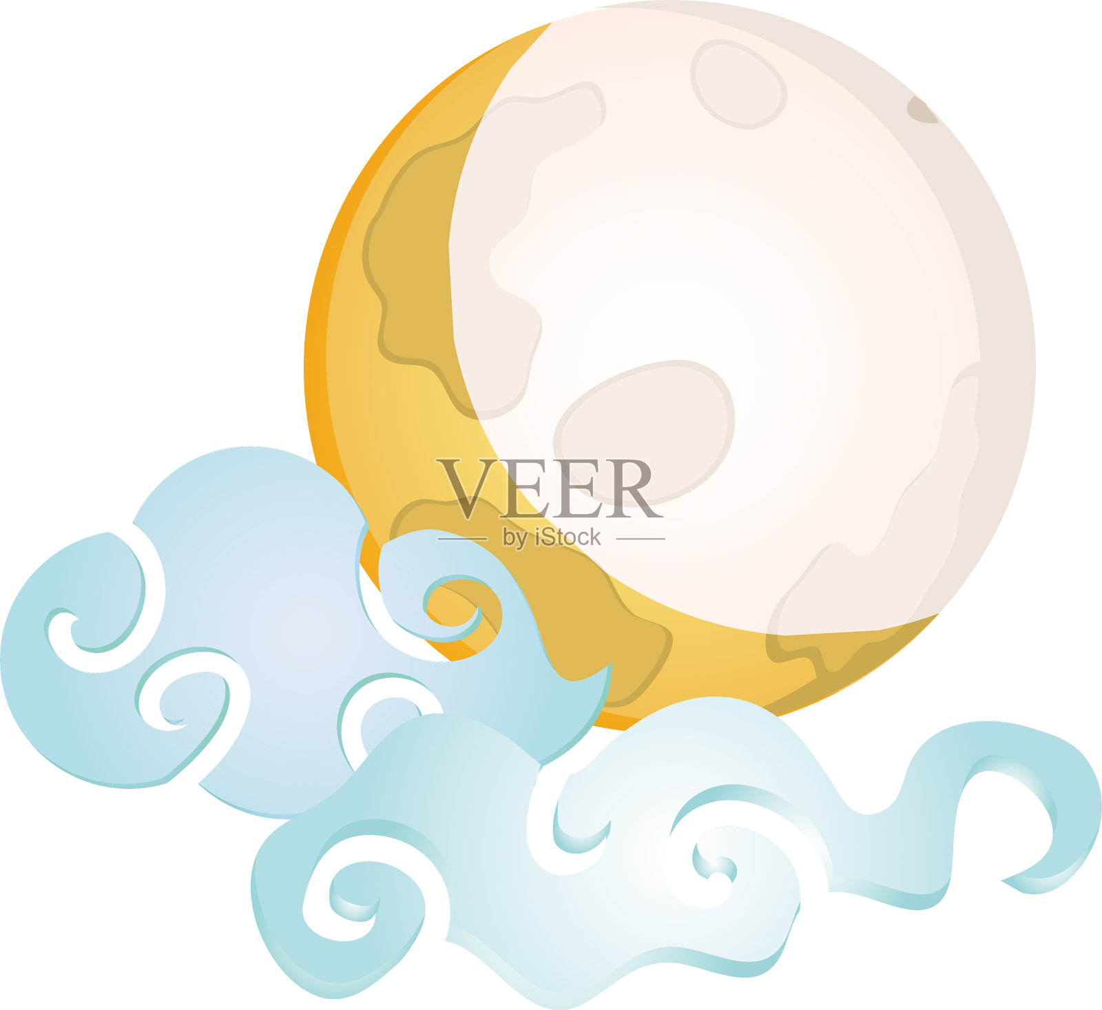中秋节明月与云设计元素图片