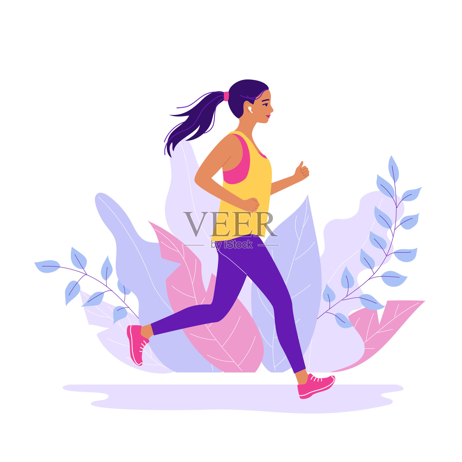 年轻女性慢跑。积极健康生活方式理念，跑步，城市竞赛，马拉松，有氧运动，运动。孤立的载体插图为传单，传单，横幅插画图片素材