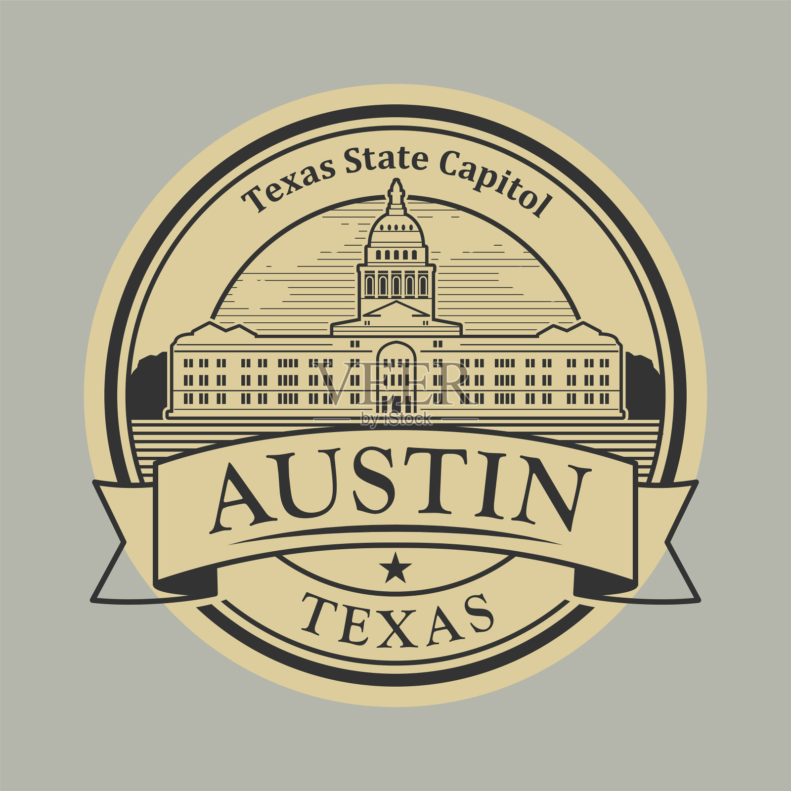 印有德克萨斯州首府奥斯汀的邮票或标签插画图片素材